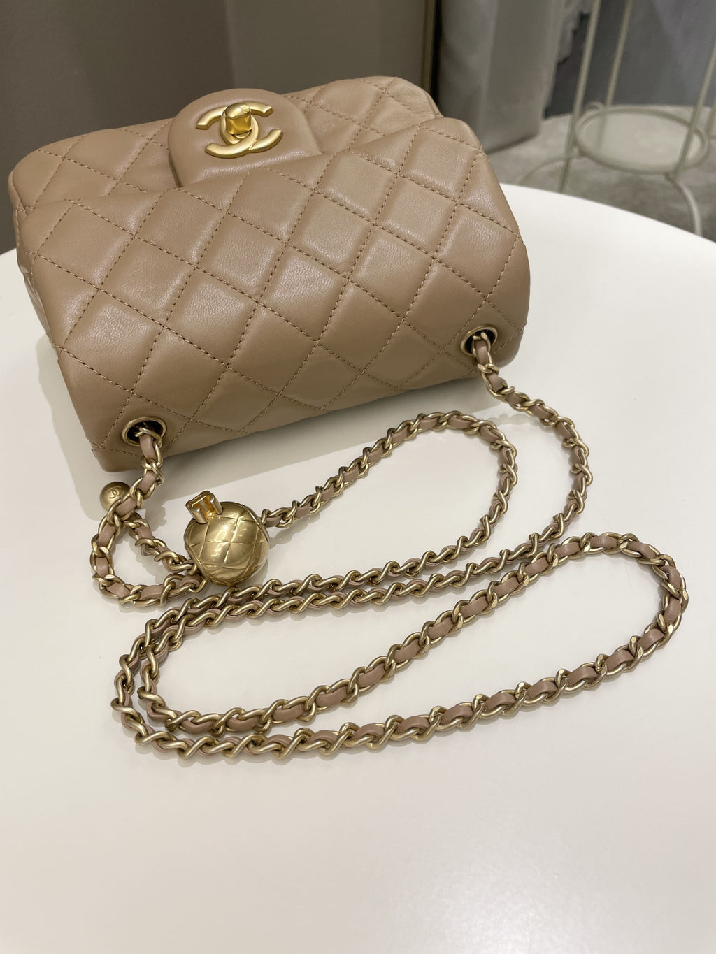 Chanel Pearl Crush Mini Square Dark Beige Lambskin