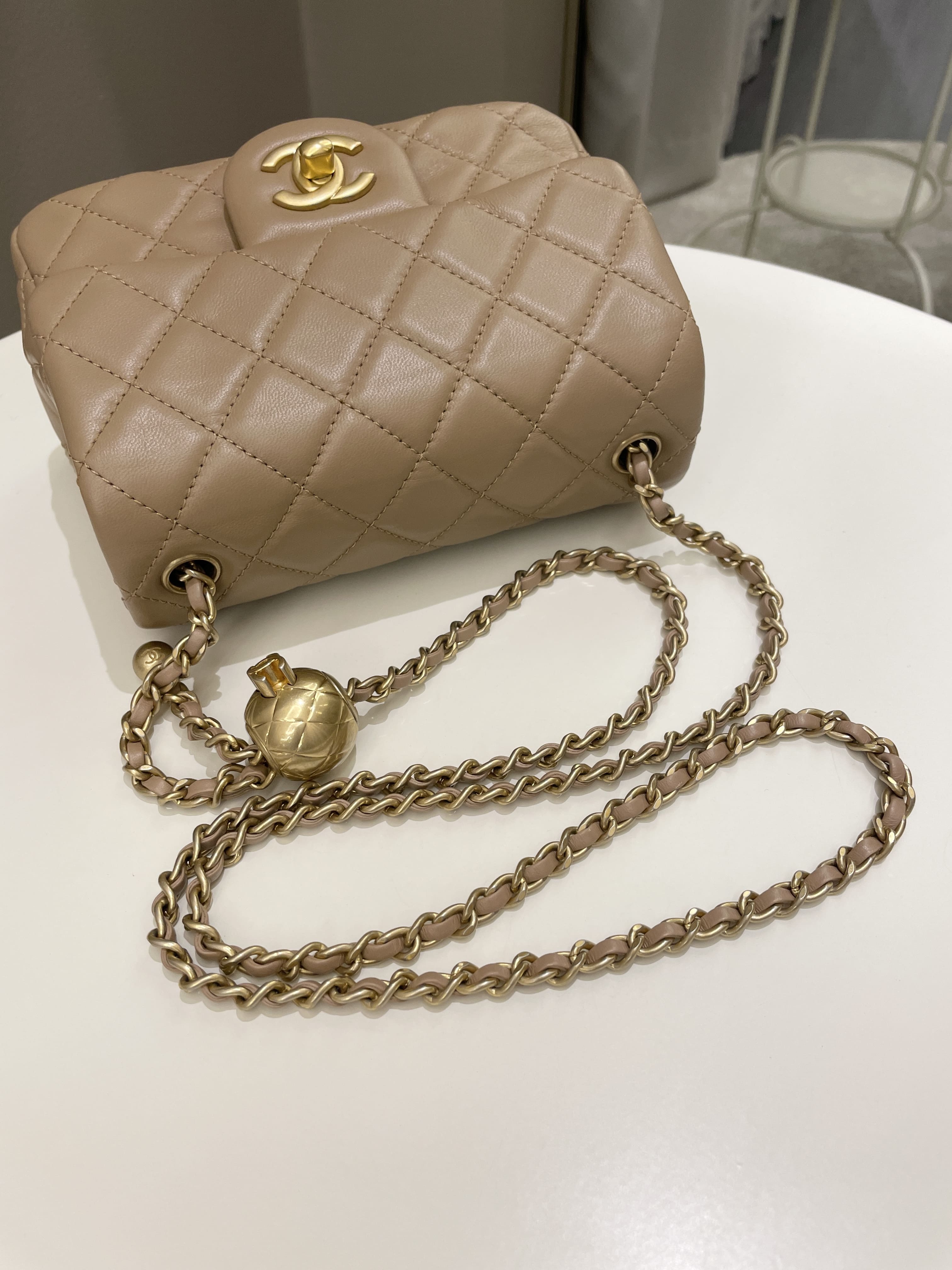 Chanel Pearl Crush Mini Square Dark Beige Lambskin