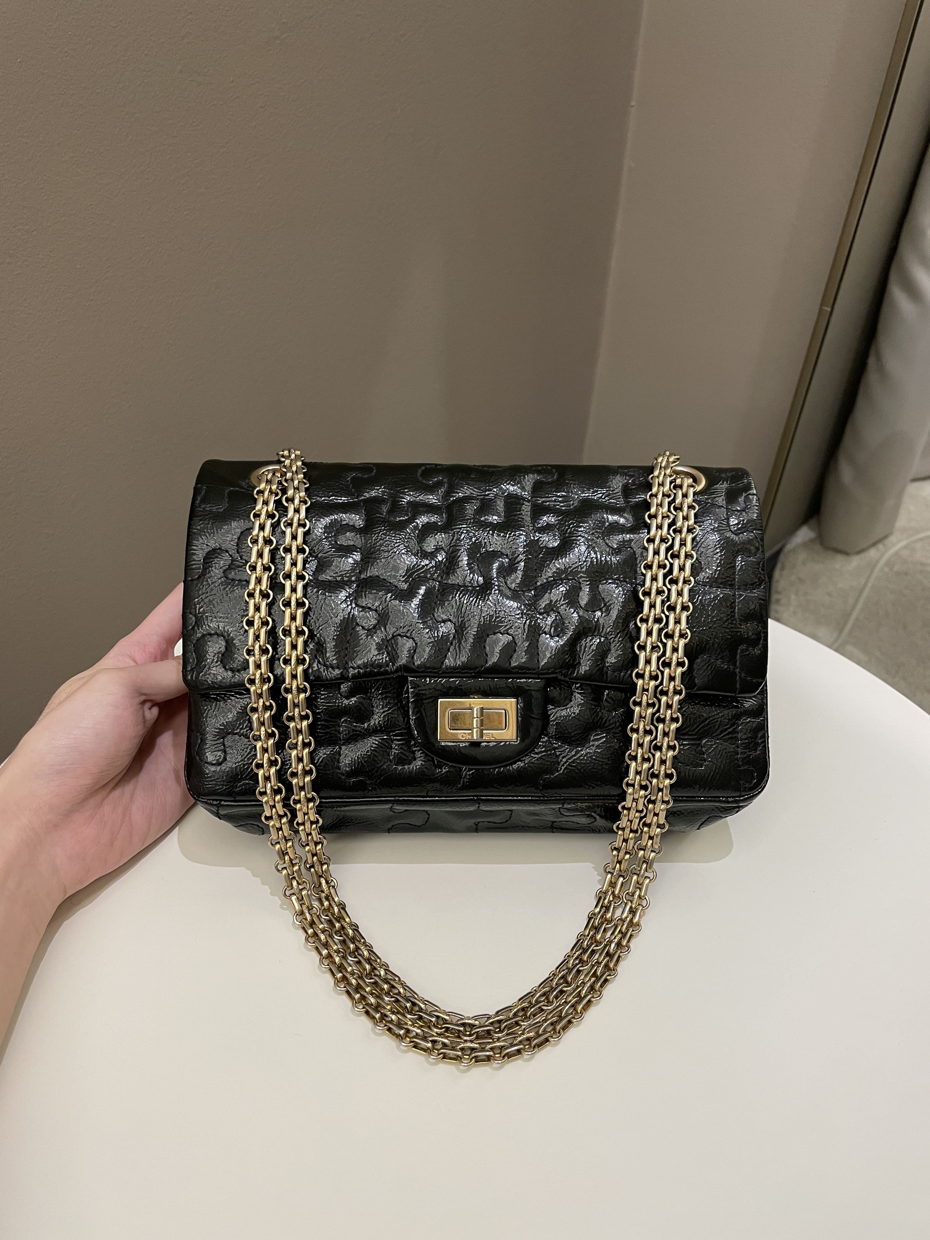 Chanel 2.55 225 Puzzle Reissue Double Flap Dark Blue Patent