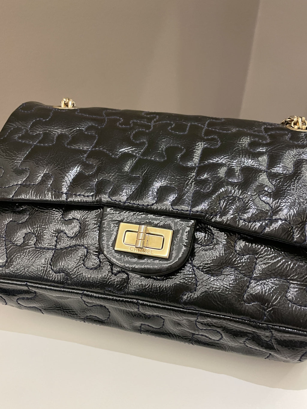 Chanel 2.55 225 Puzzle Reissue Double Flap Dark Blue Patent