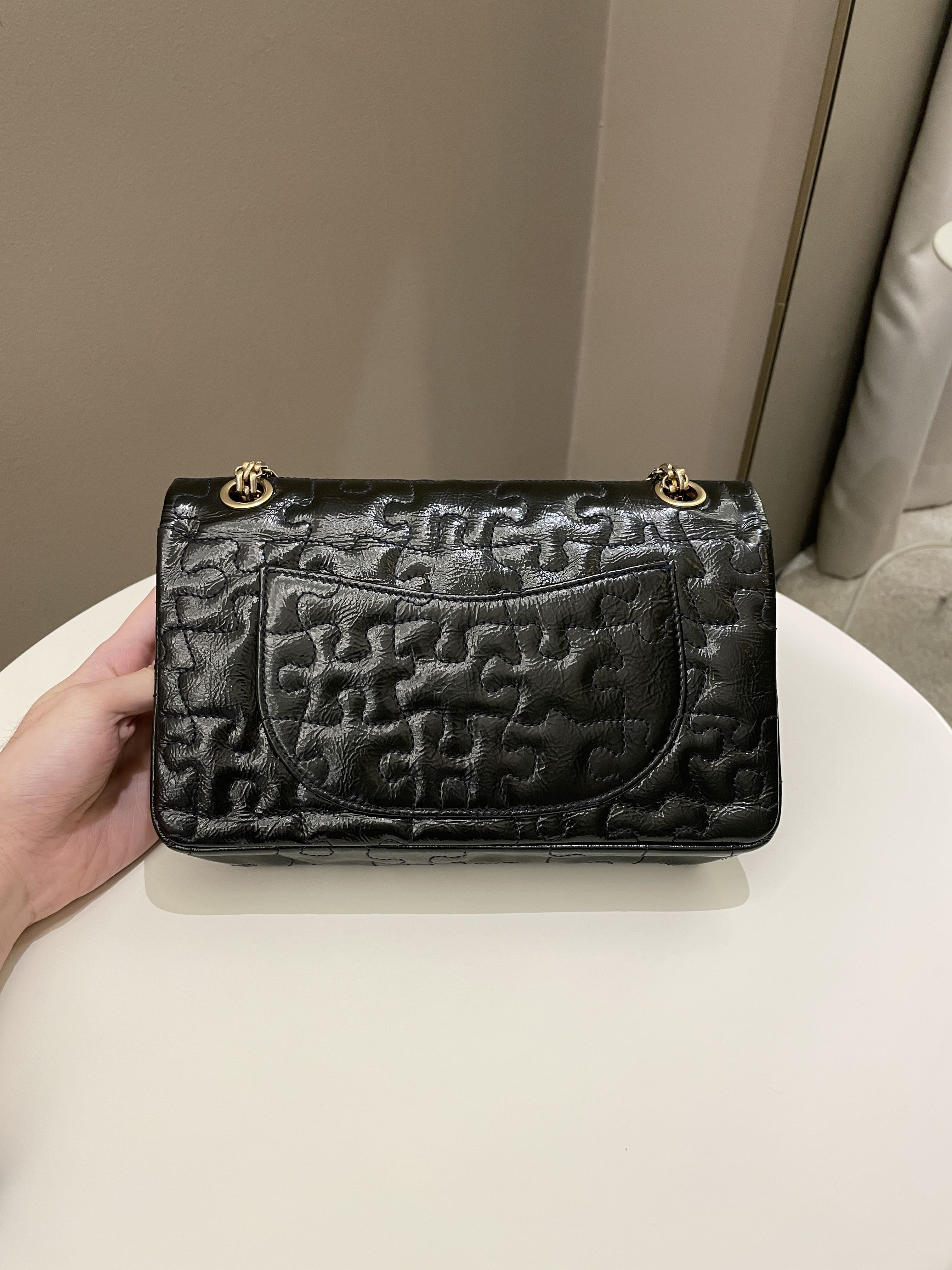 Chanel 2.55 225 Puzzle Reissue Double Flap Dark Blue Patent
