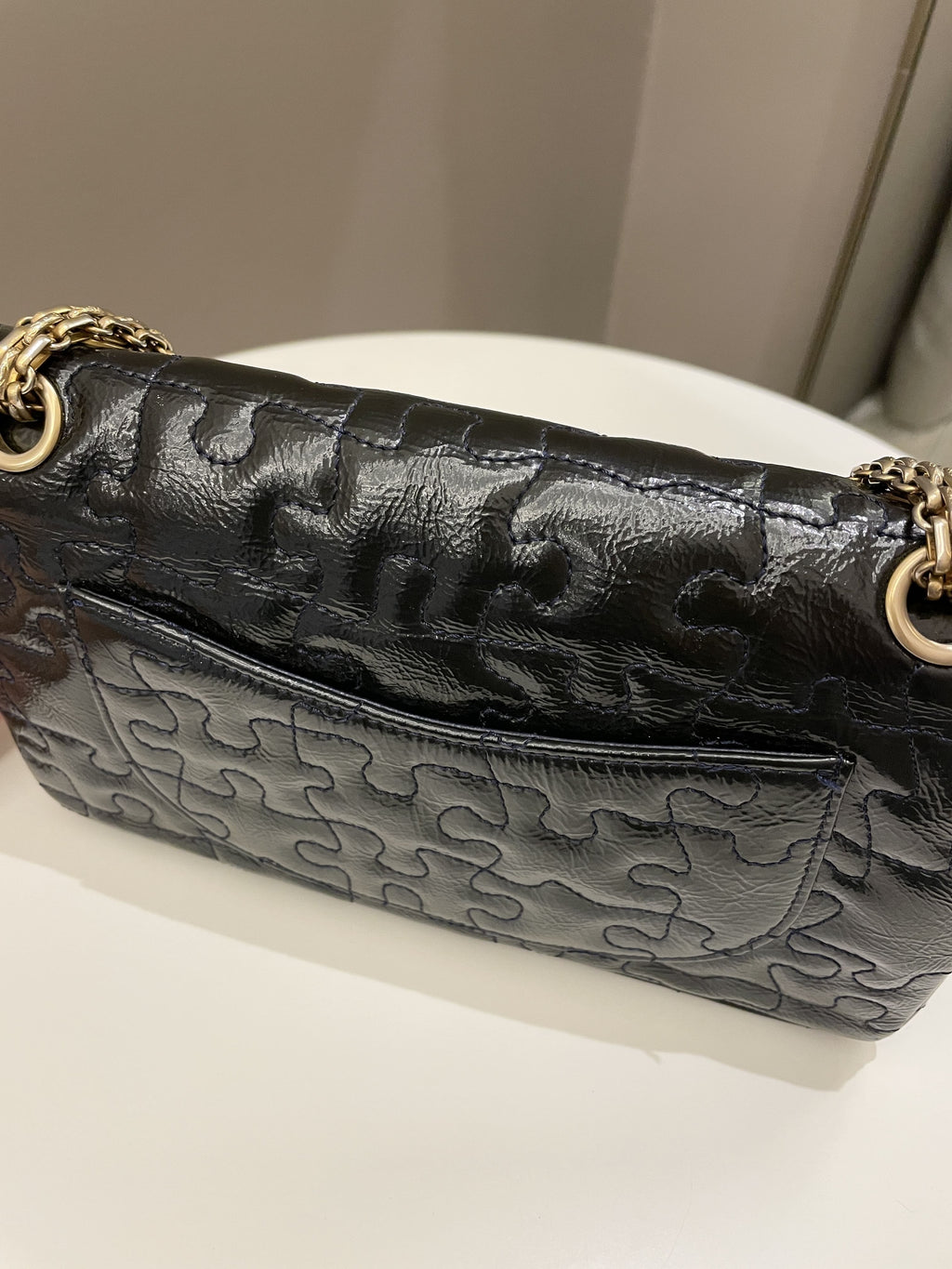 Chanel 2.55 225 Puzzle Reissue Double Flap Dark Blue Patent