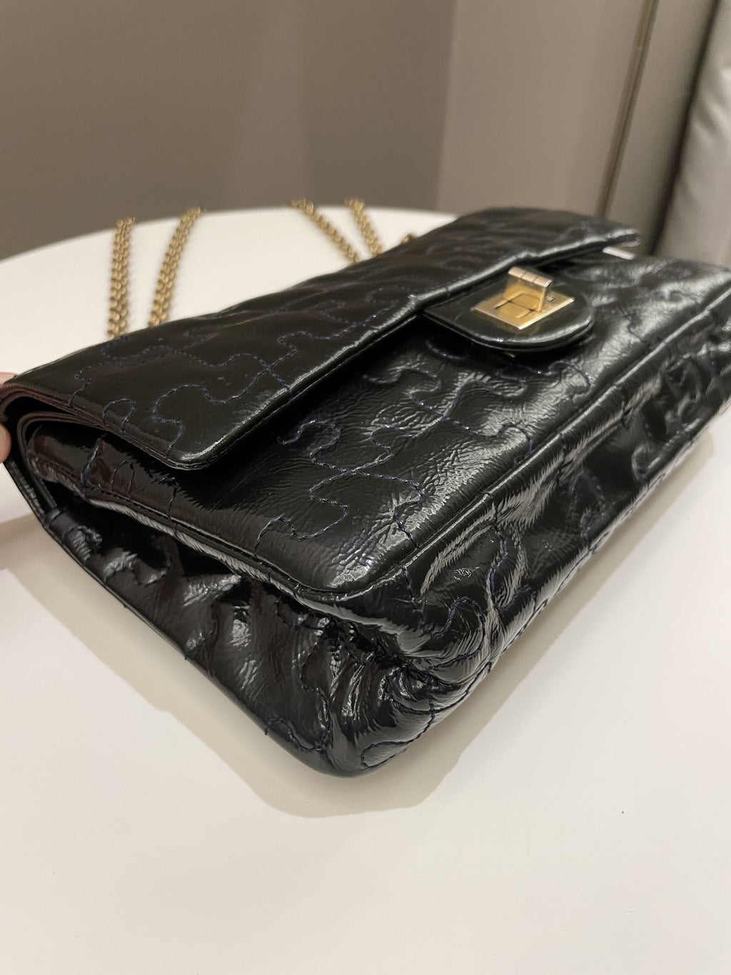 Chanel 2.55 225 Puzzle Reissue Double Flap Dark Blue Patent