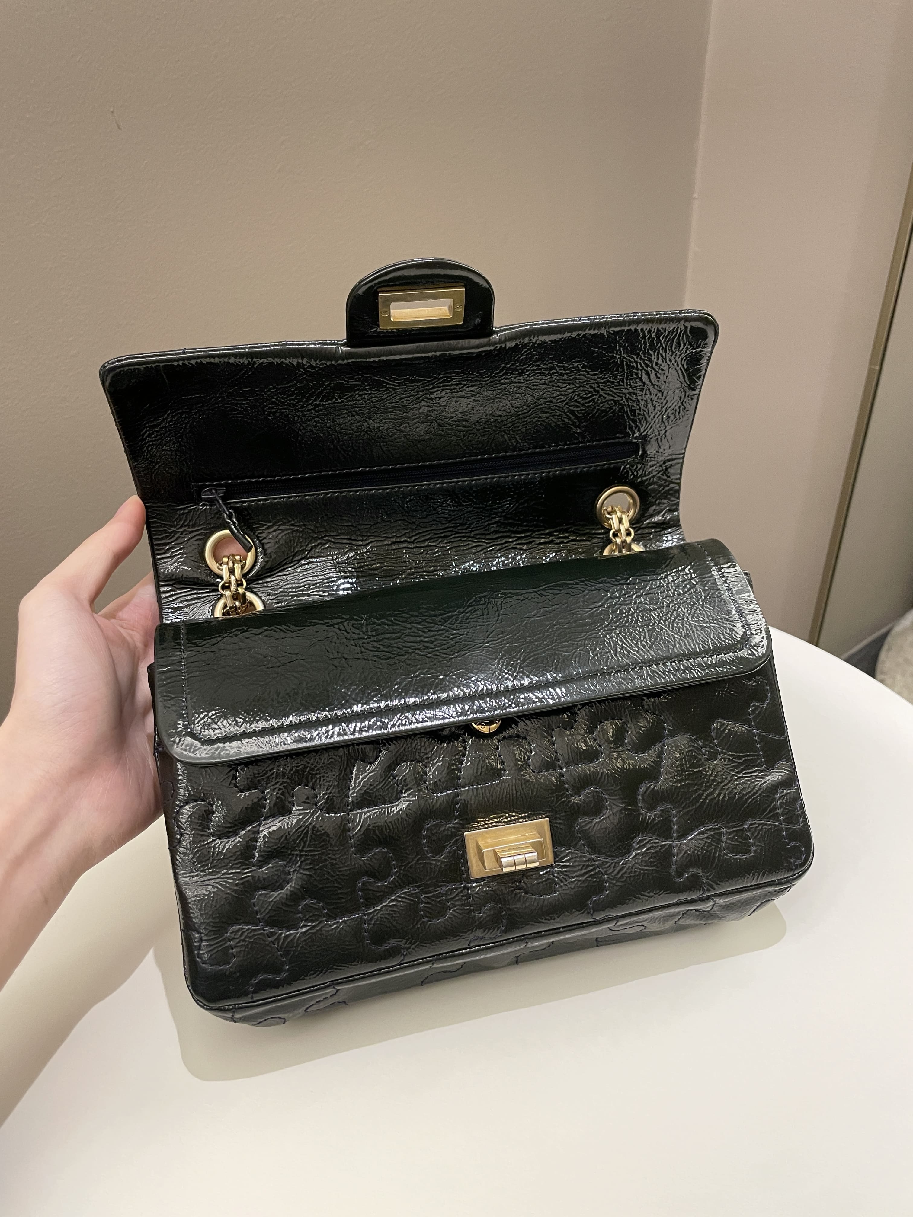 Chanel 2.55 225 Puzzle Reissue Double Flap Dark Blue Patent