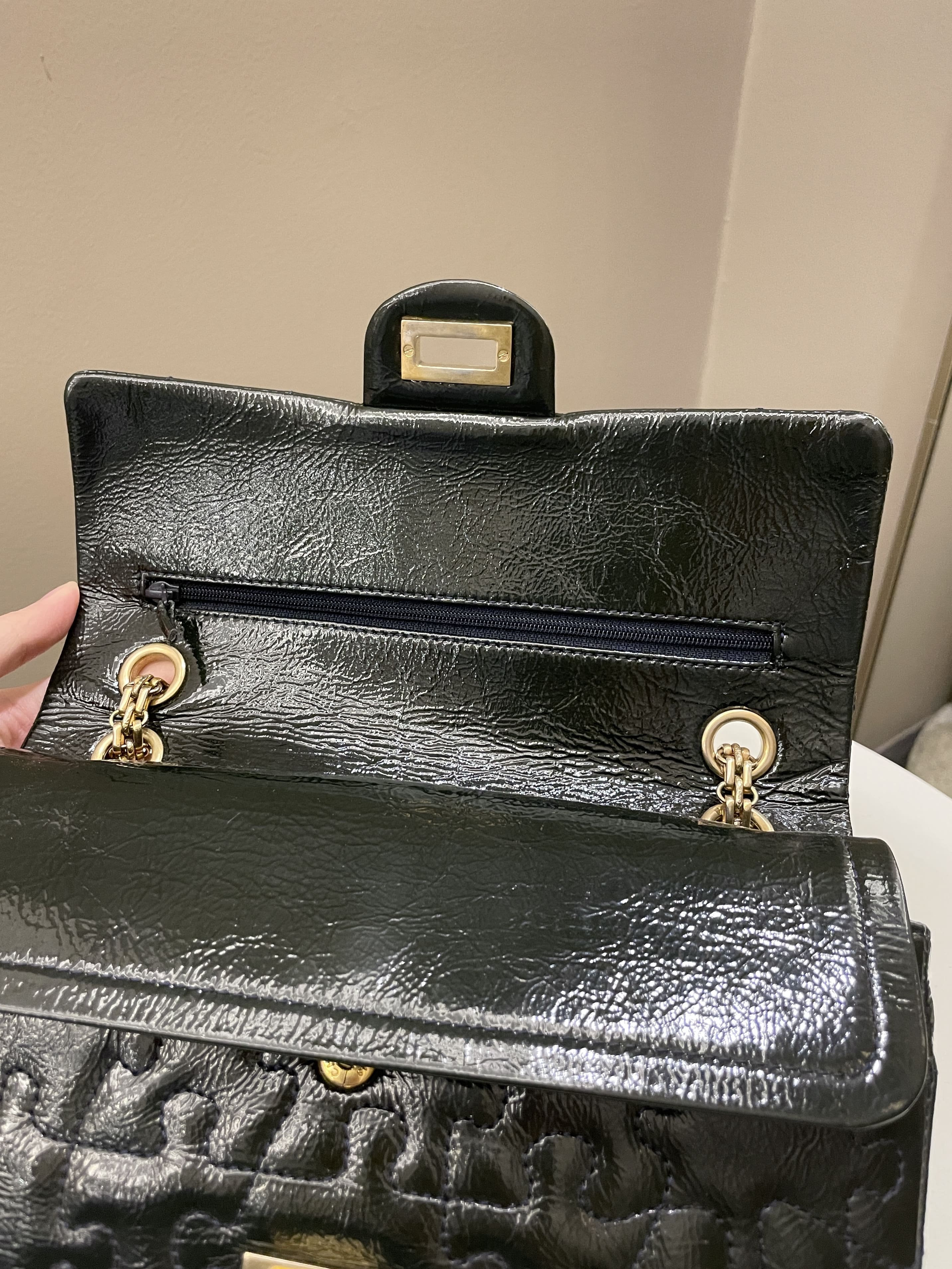 Chanel 2.55 225 Puzzle Reissue Double Flap Dark Blue Patent