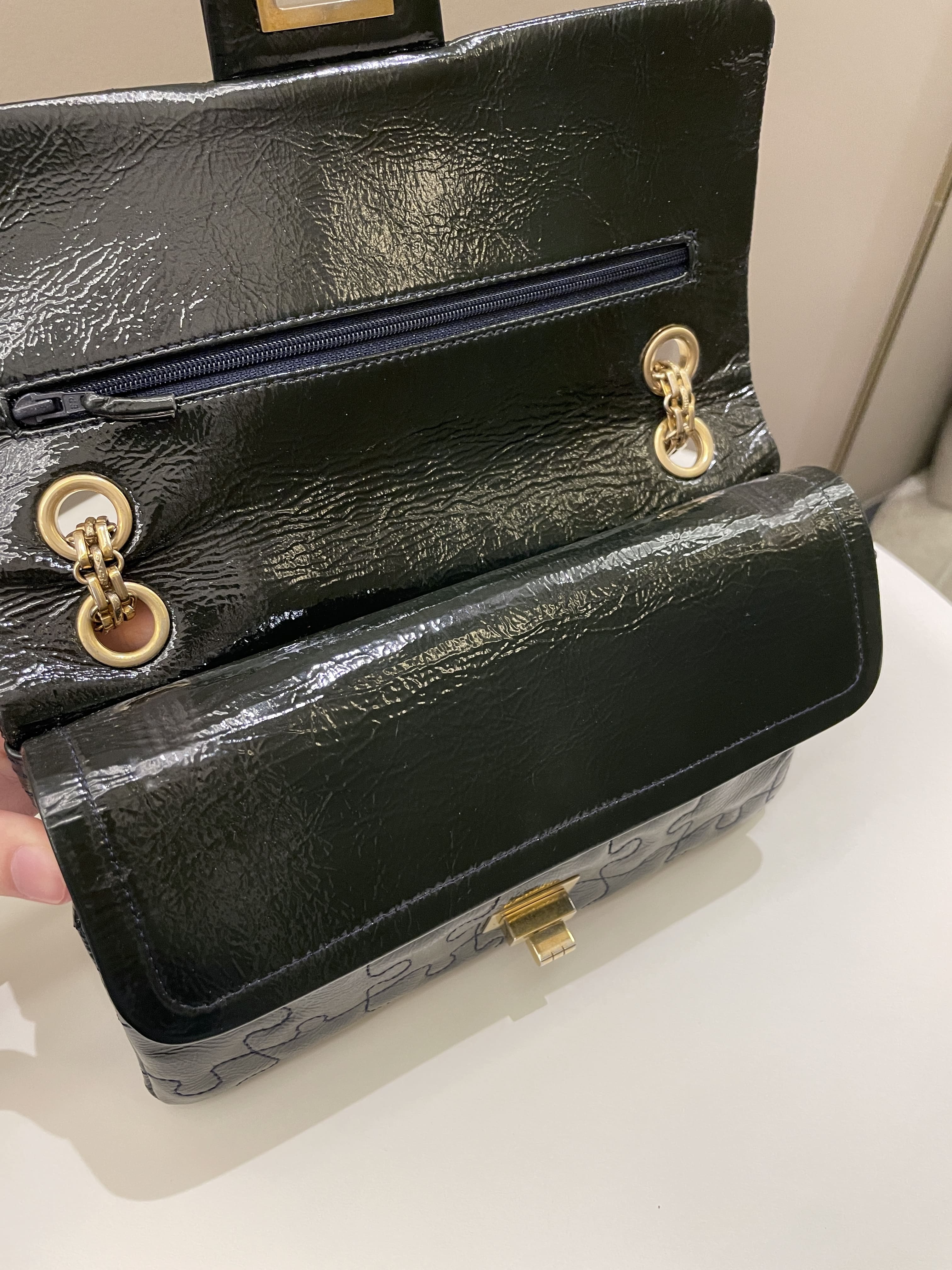 Chanel 2.55 225 Puzzle Reissue Double Flap Dark Blue Patent
