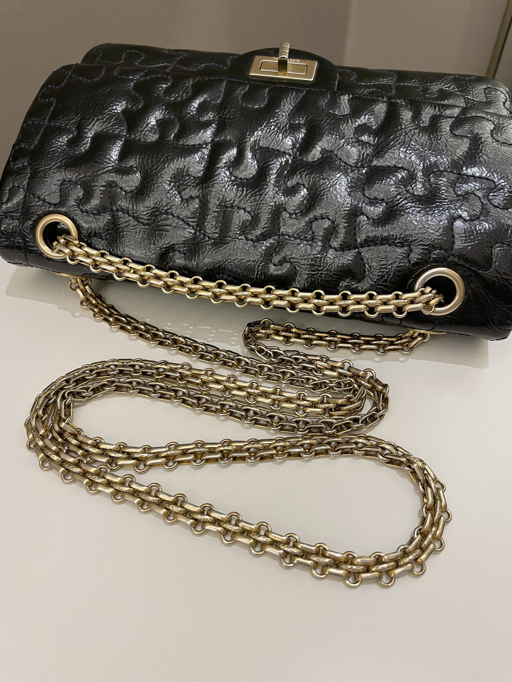 Chanel 2.55 225 Puzzle Reissue Double Flap Dark Blue Patent