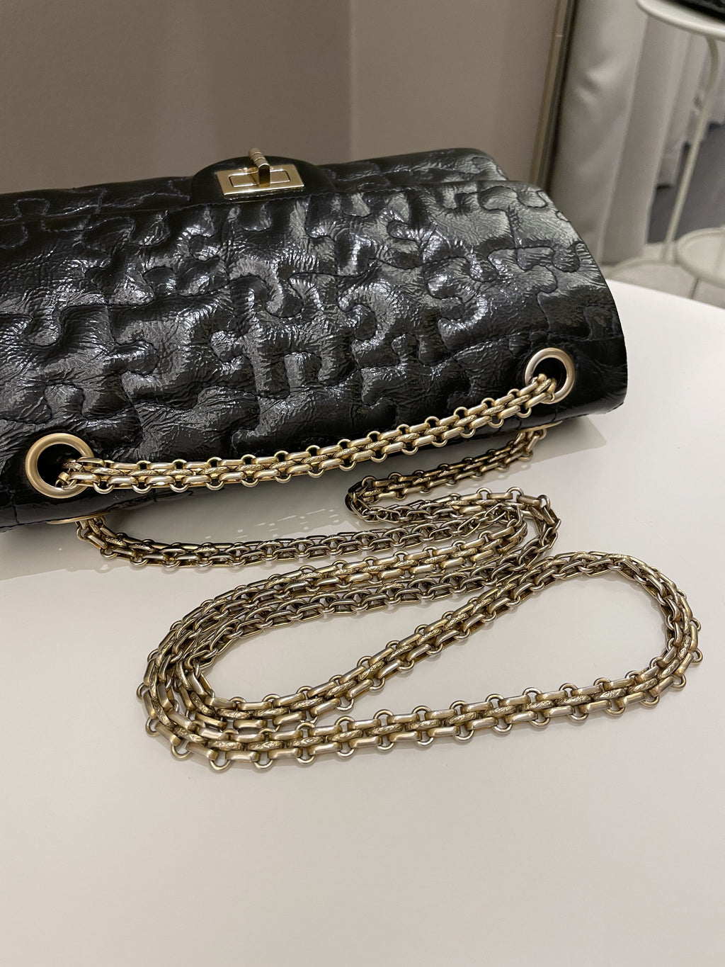 Chanel 2.55 225 Puzzle Reissue Double Flap Dark Blue Patent