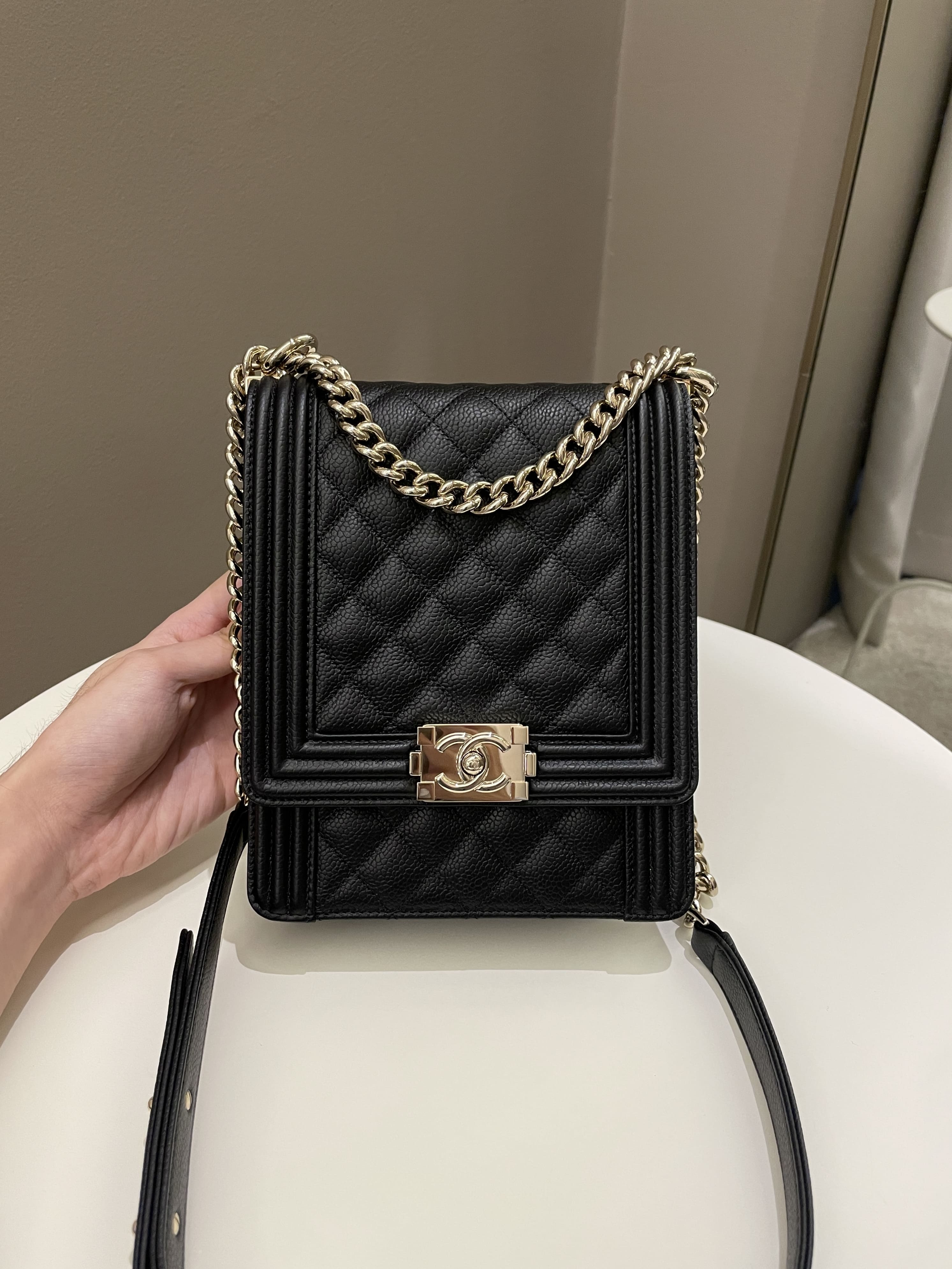 Chanel Quilted North South Boy Black Caviar