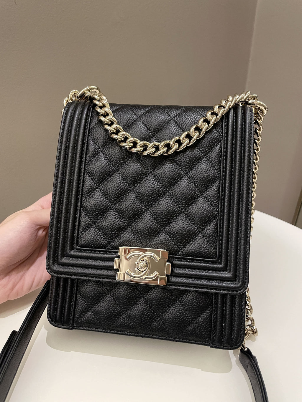 Chanel Quilted North South Boy Black Caviar