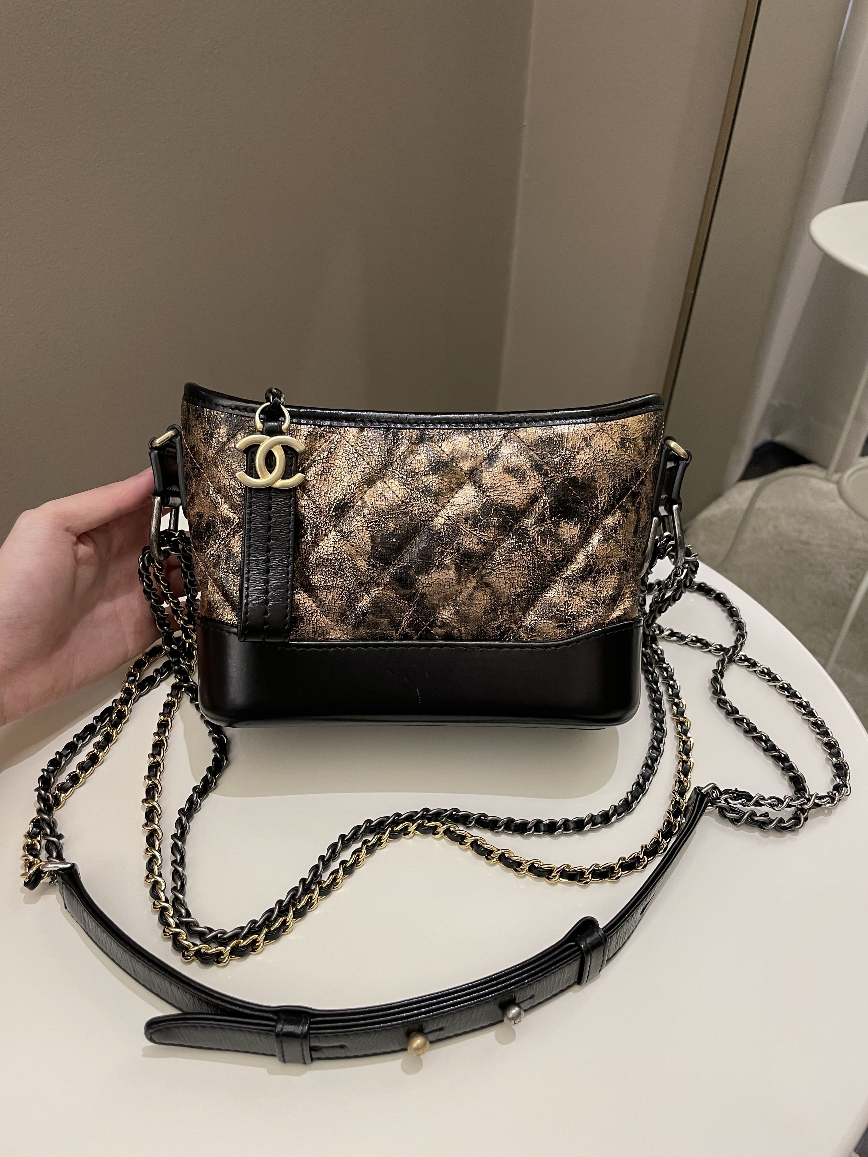 Chanel Gabrielle Hobo Bronze Metallic Calfskin