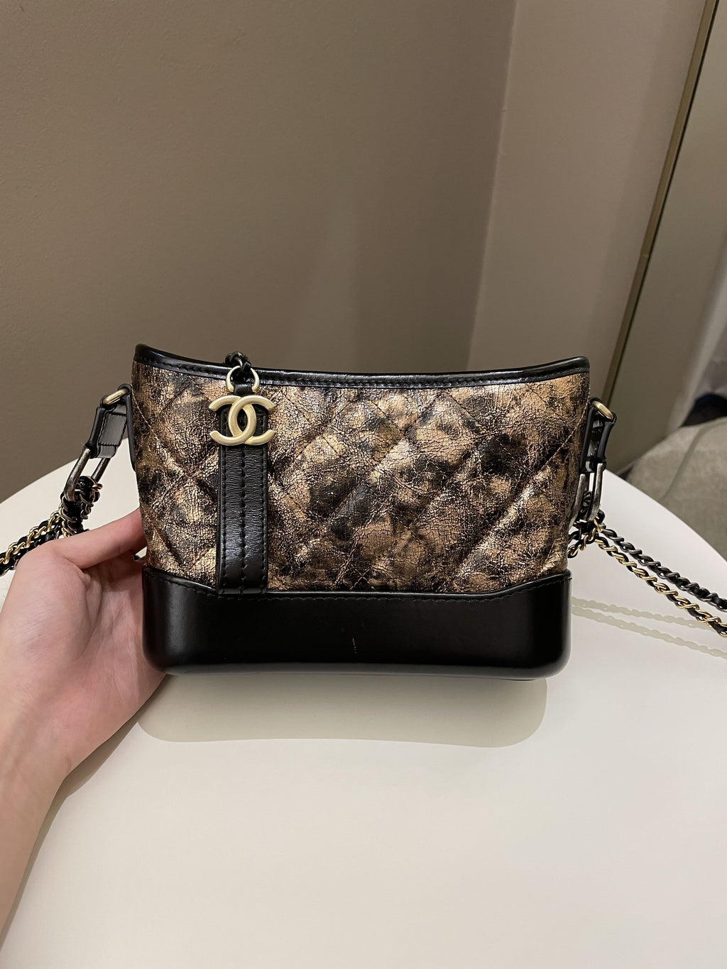 Chanel Gabrielle Hobo Bronze Metallic Calfskin