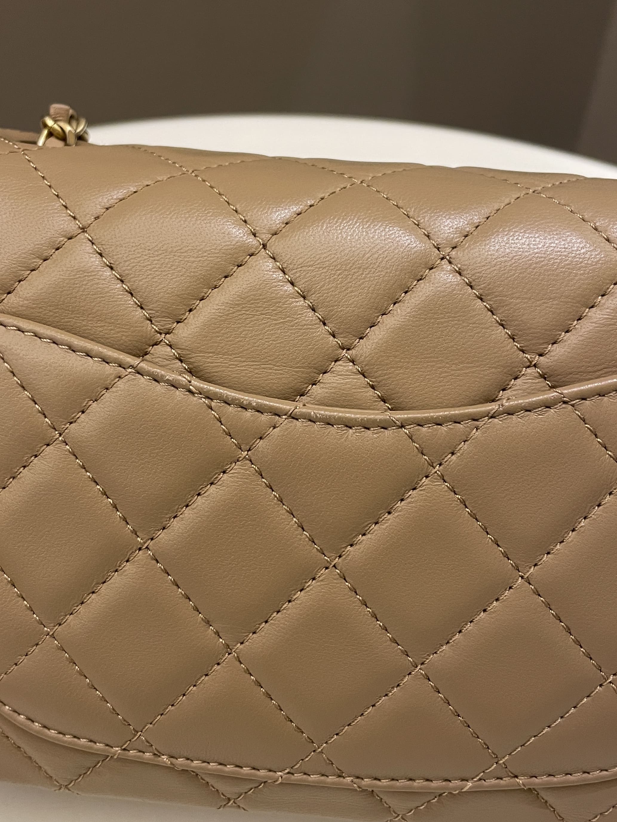 Chanel Pearl Crush Mini Square Dark Beige Lambskin