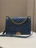 Chanel Quilted Boy Large Blue Age Calfskin