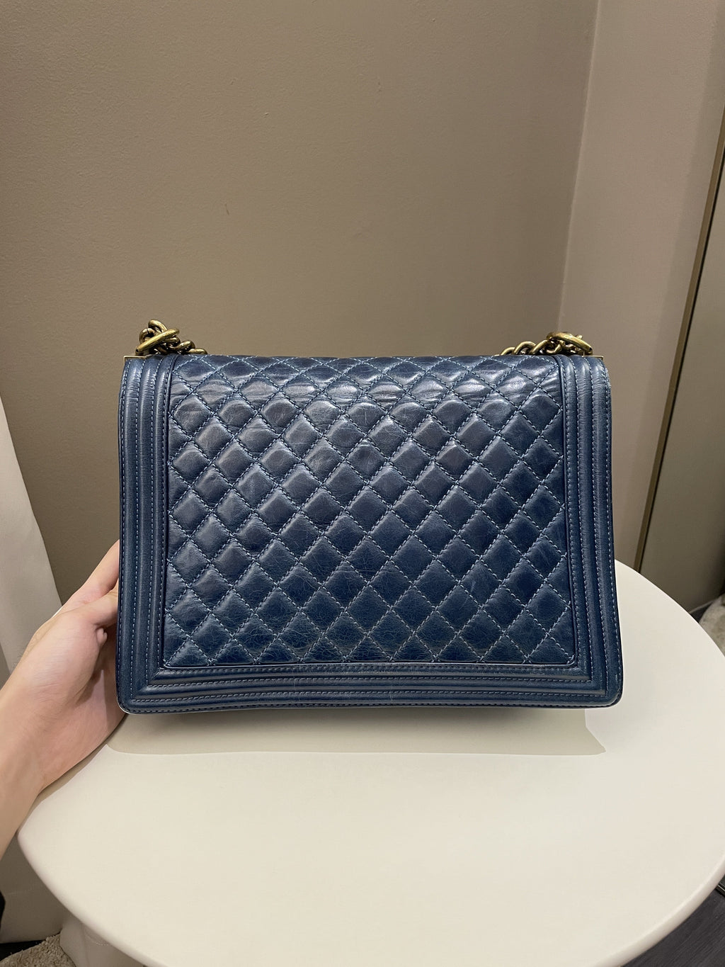 Chanel Quilted Boy Large Blue Age Calfskin