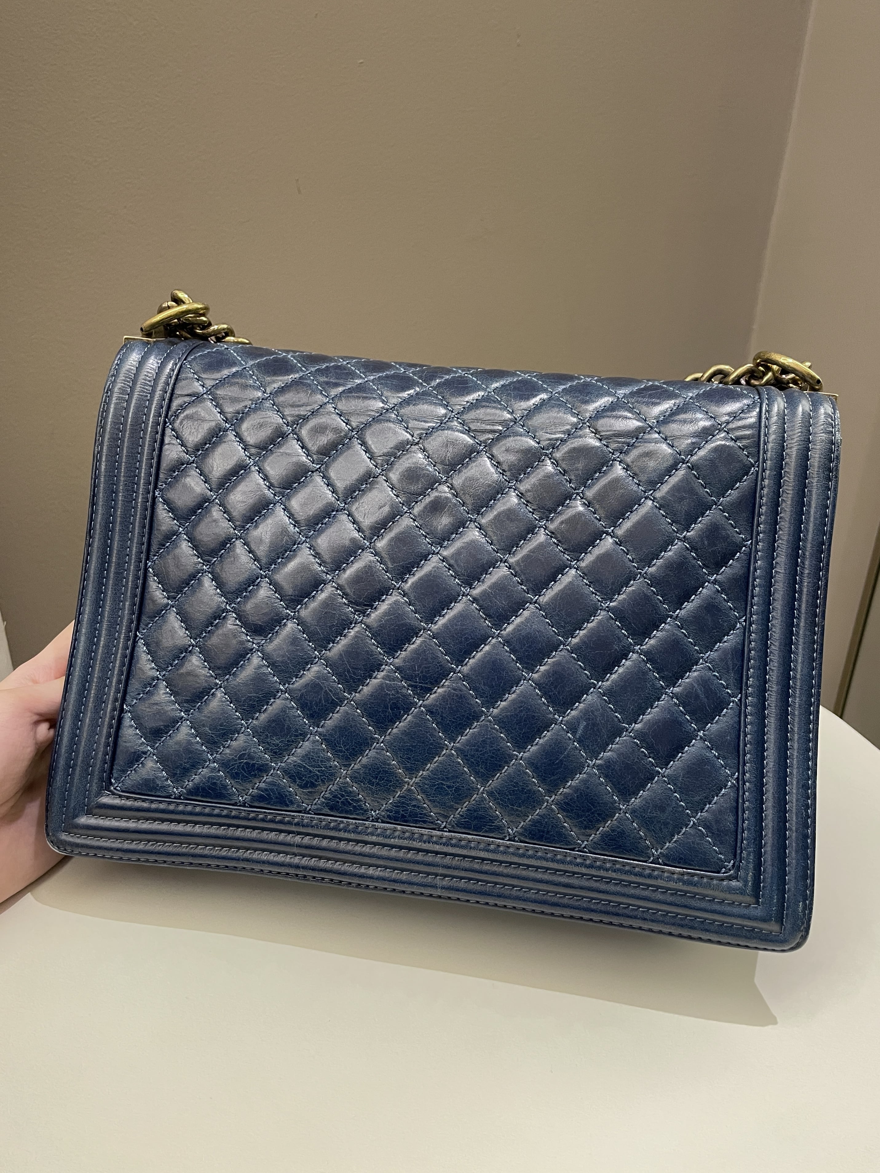 Chanel Quilted Boy Large Blue Age Calfskin