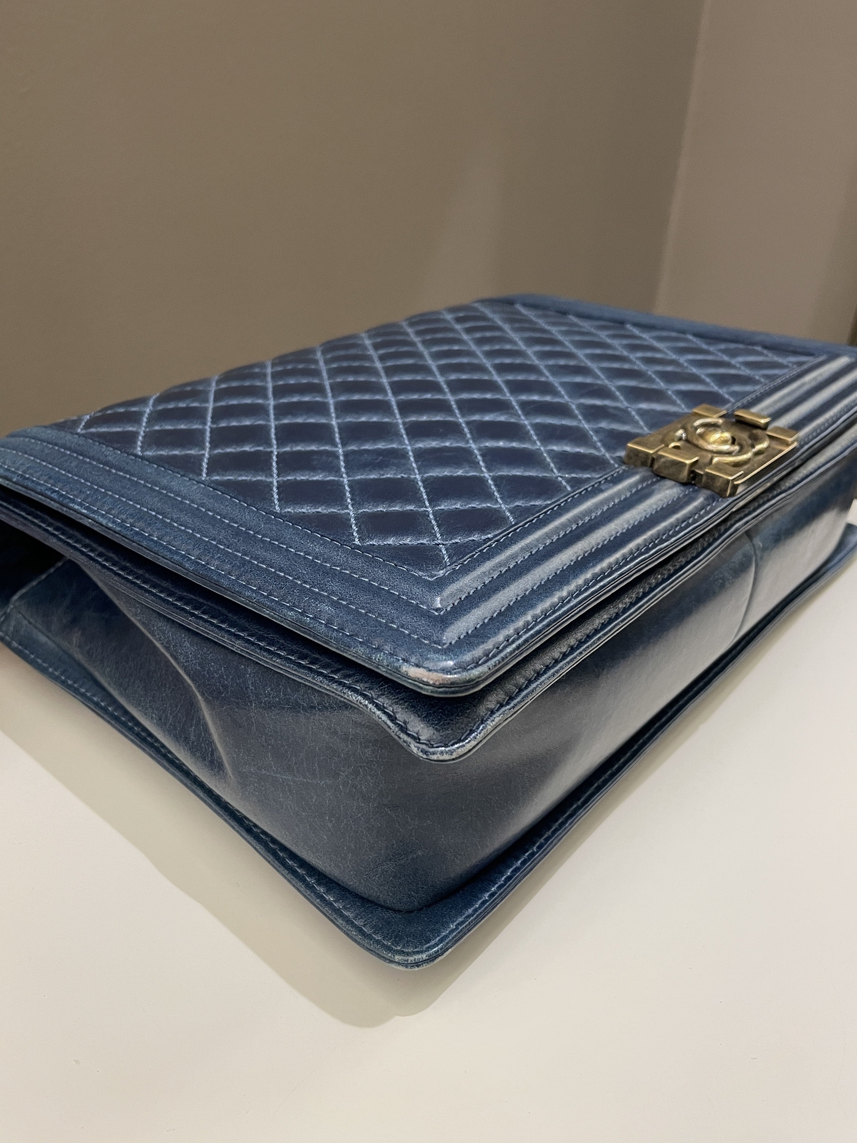 Chanel Quilted Boy Large Blue Age Calfskin