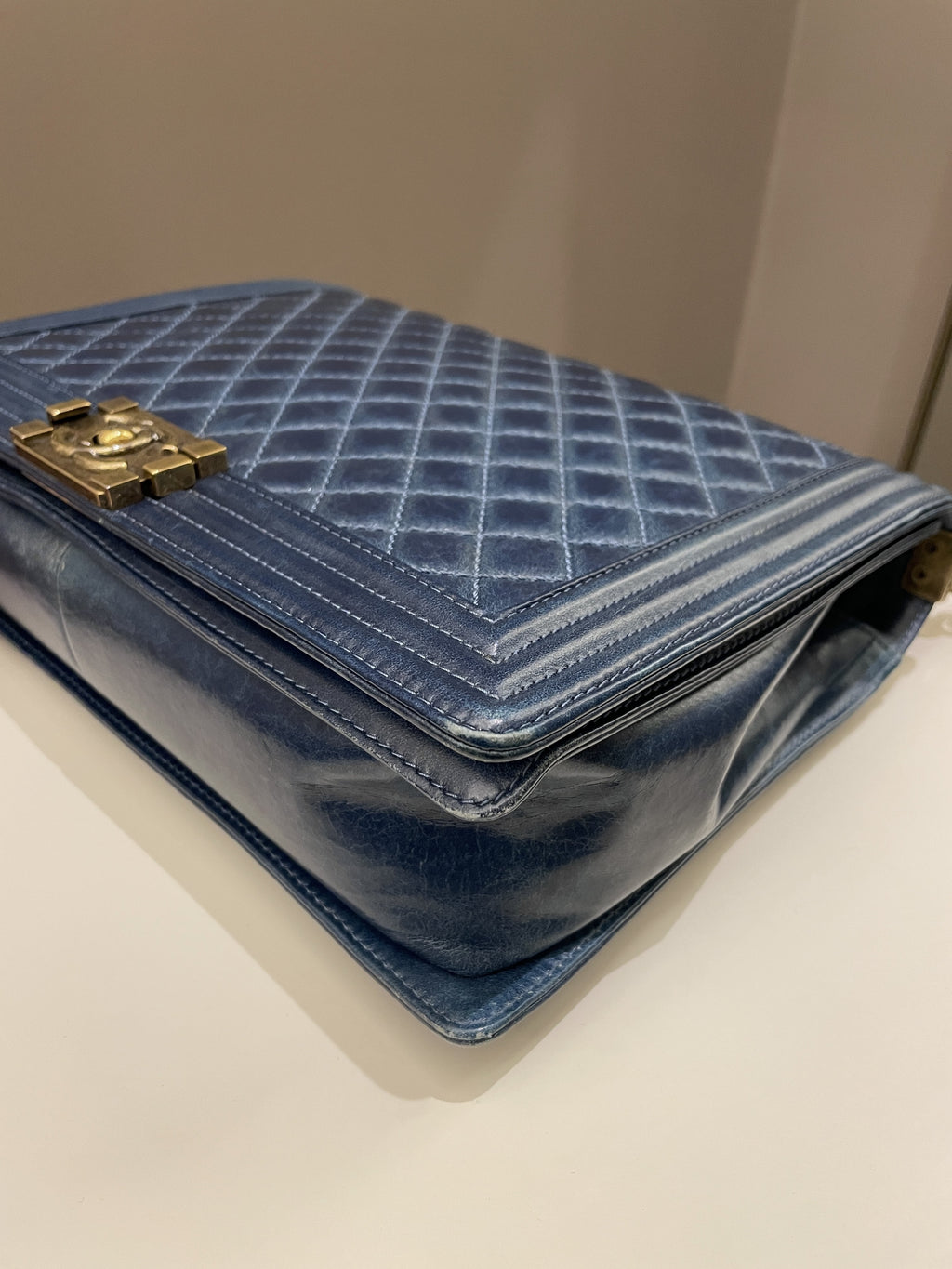 Chanel Quilted Boy Large Blue Age Calfskin