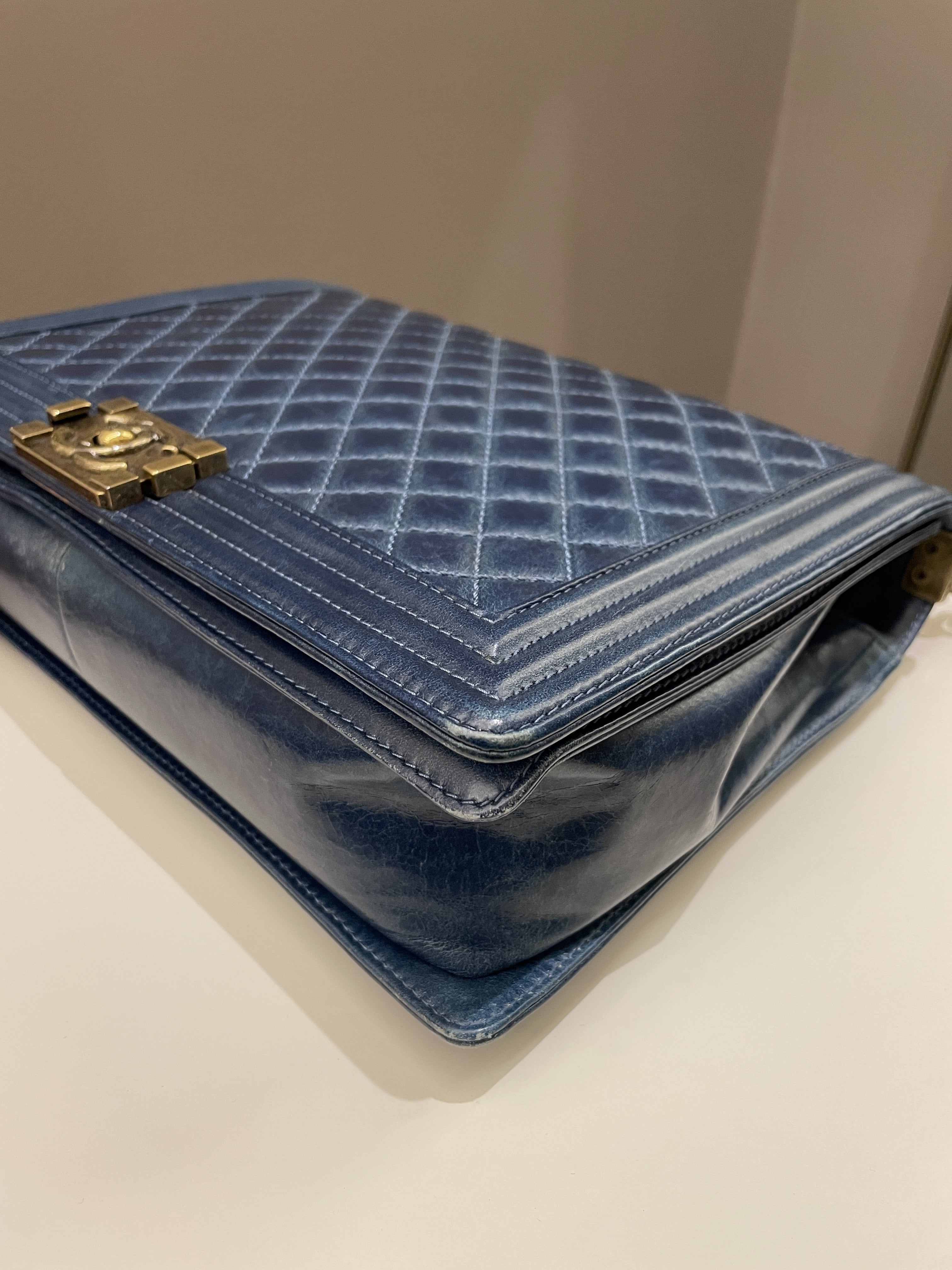 Chanel Quilted Boy Large Blue Age Calfskin