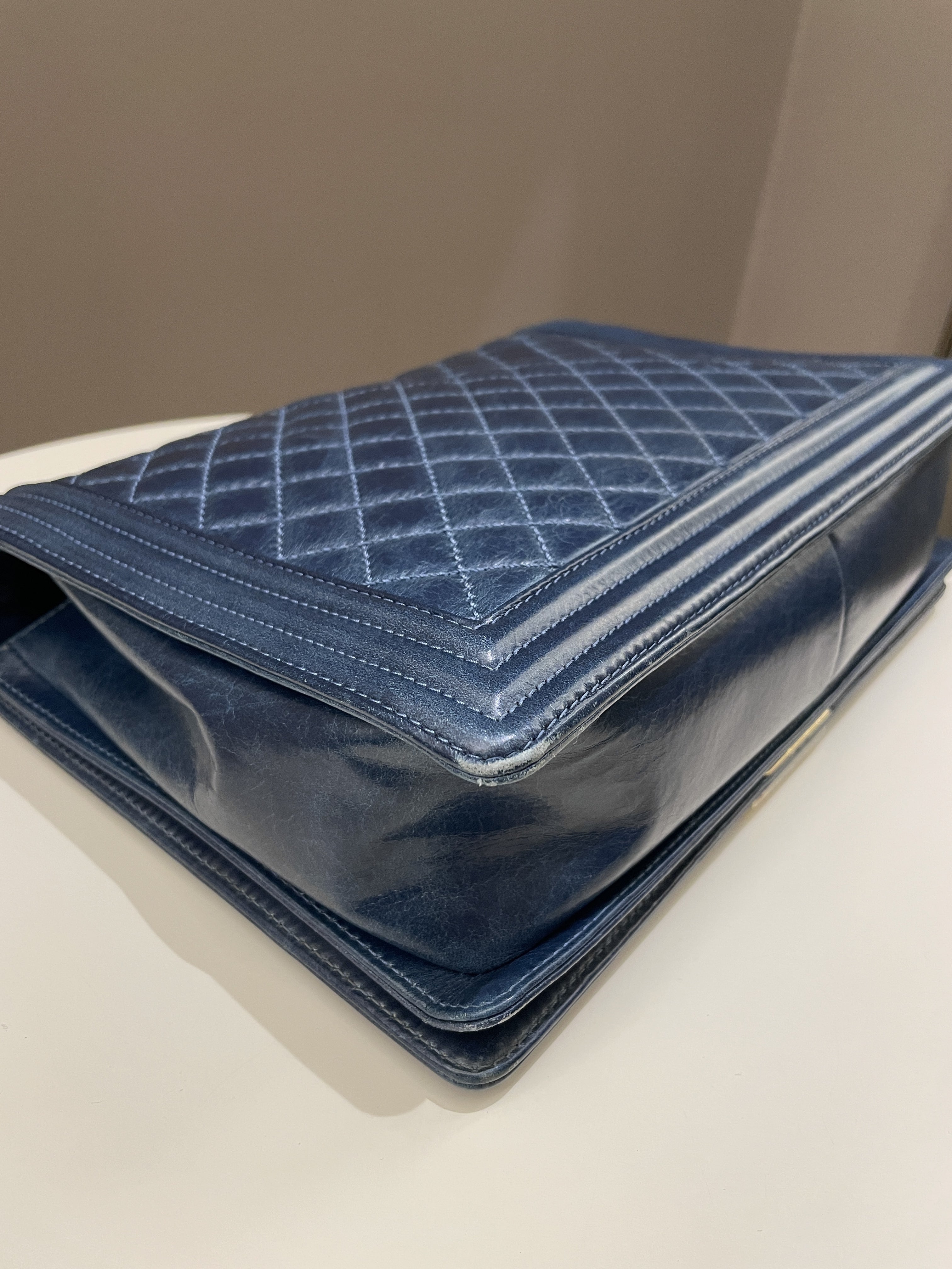 Chanel Quilted Boy Large Blue Age Calfskin