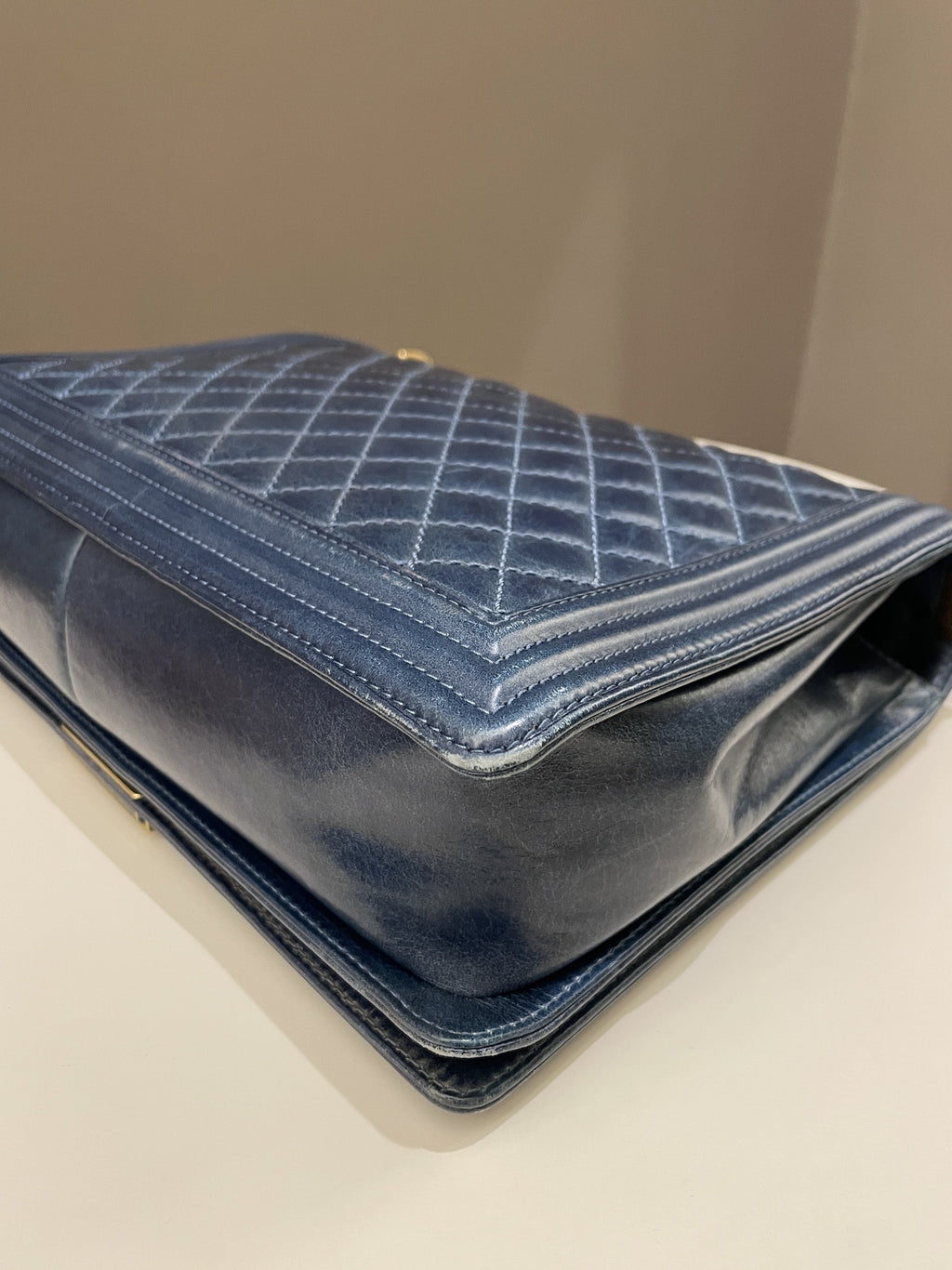 Chanel Quilted Boy Large Blue Age Calfskin
