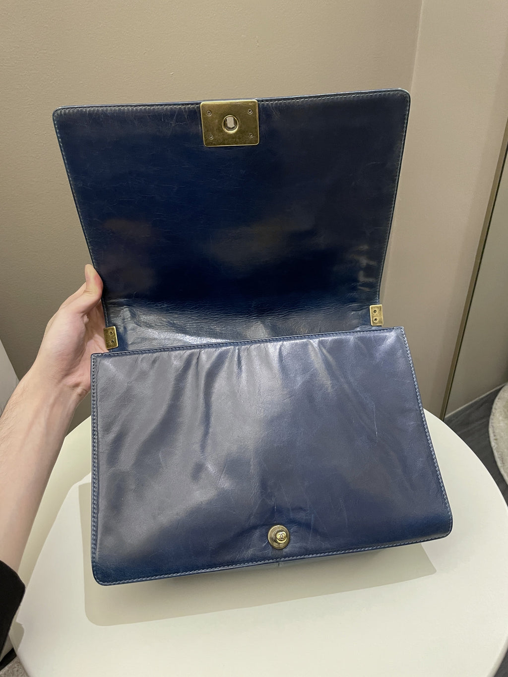 Chanel Quilted Boy Large Blue Age Calfskin
