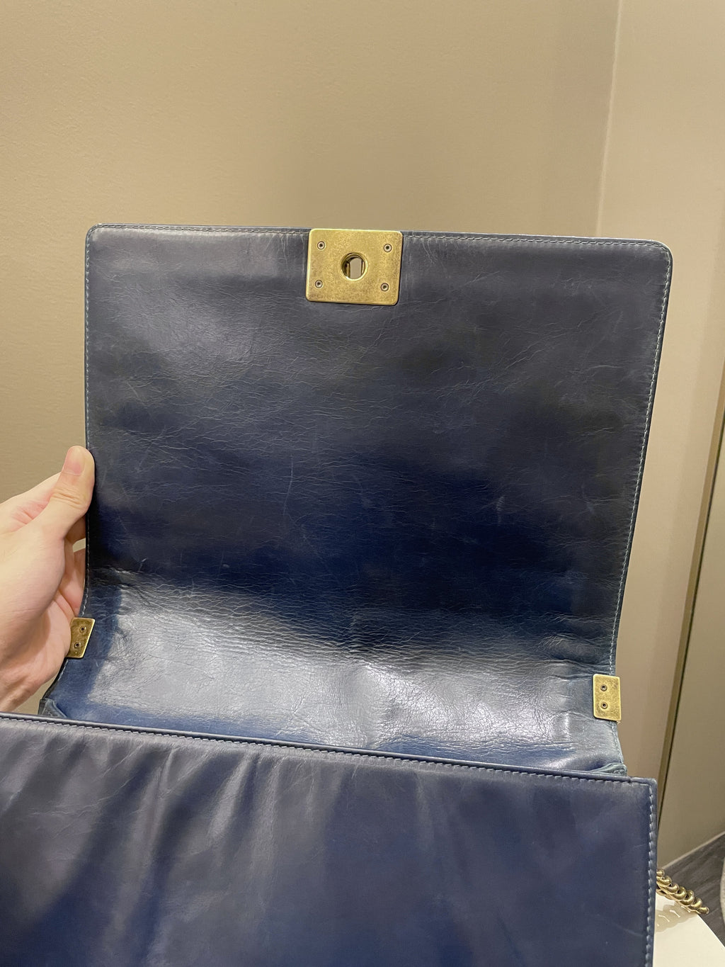 Chanel Quilted Boy Large Blue Age Calfskin