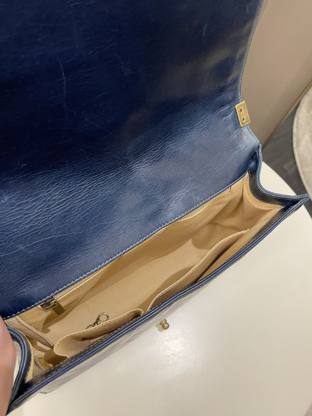 Chanel Quilted Boy Large Blue Age Calfskin
