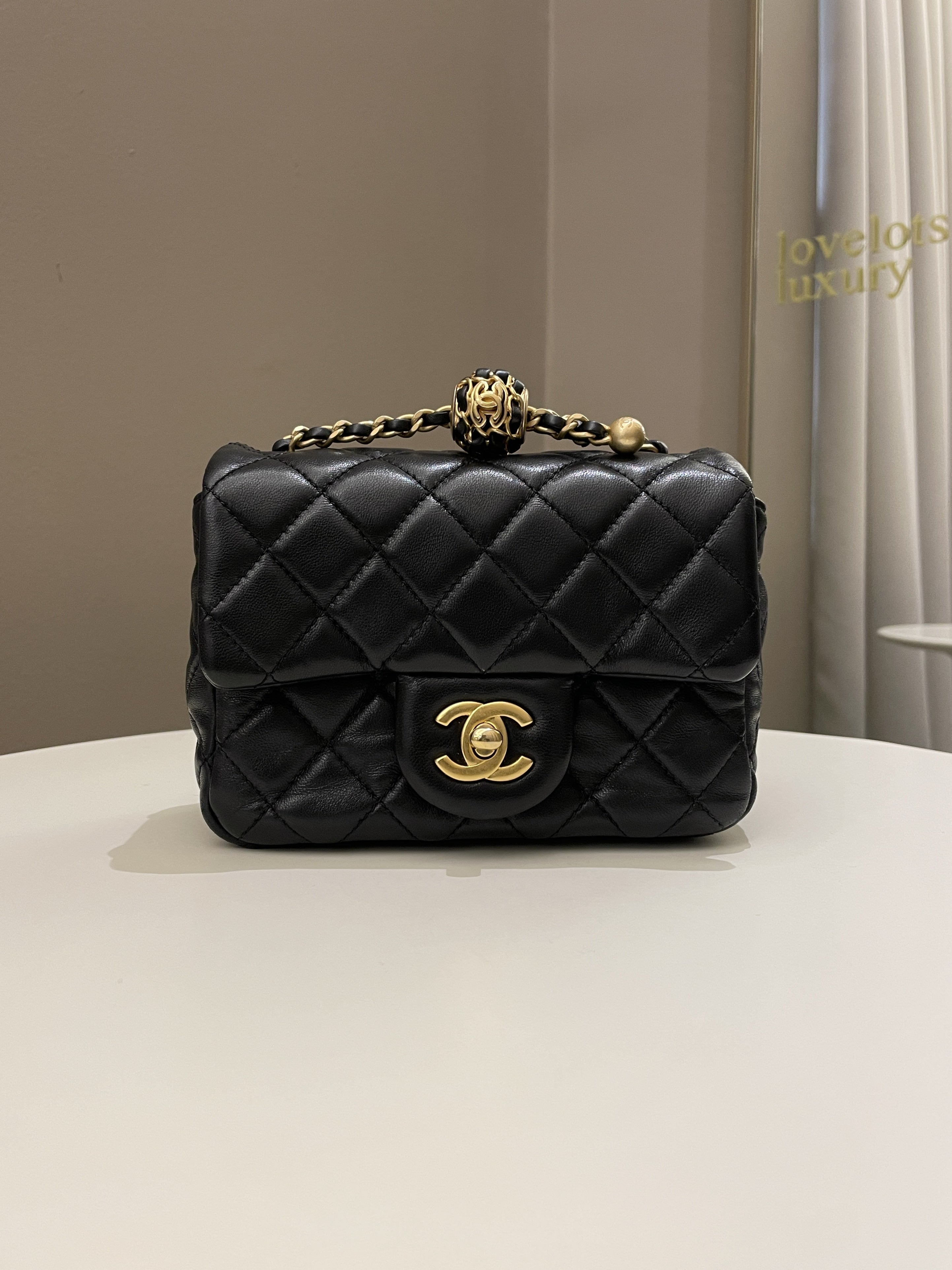 Chanel Pearl Crush Mini Square Black Lambskin