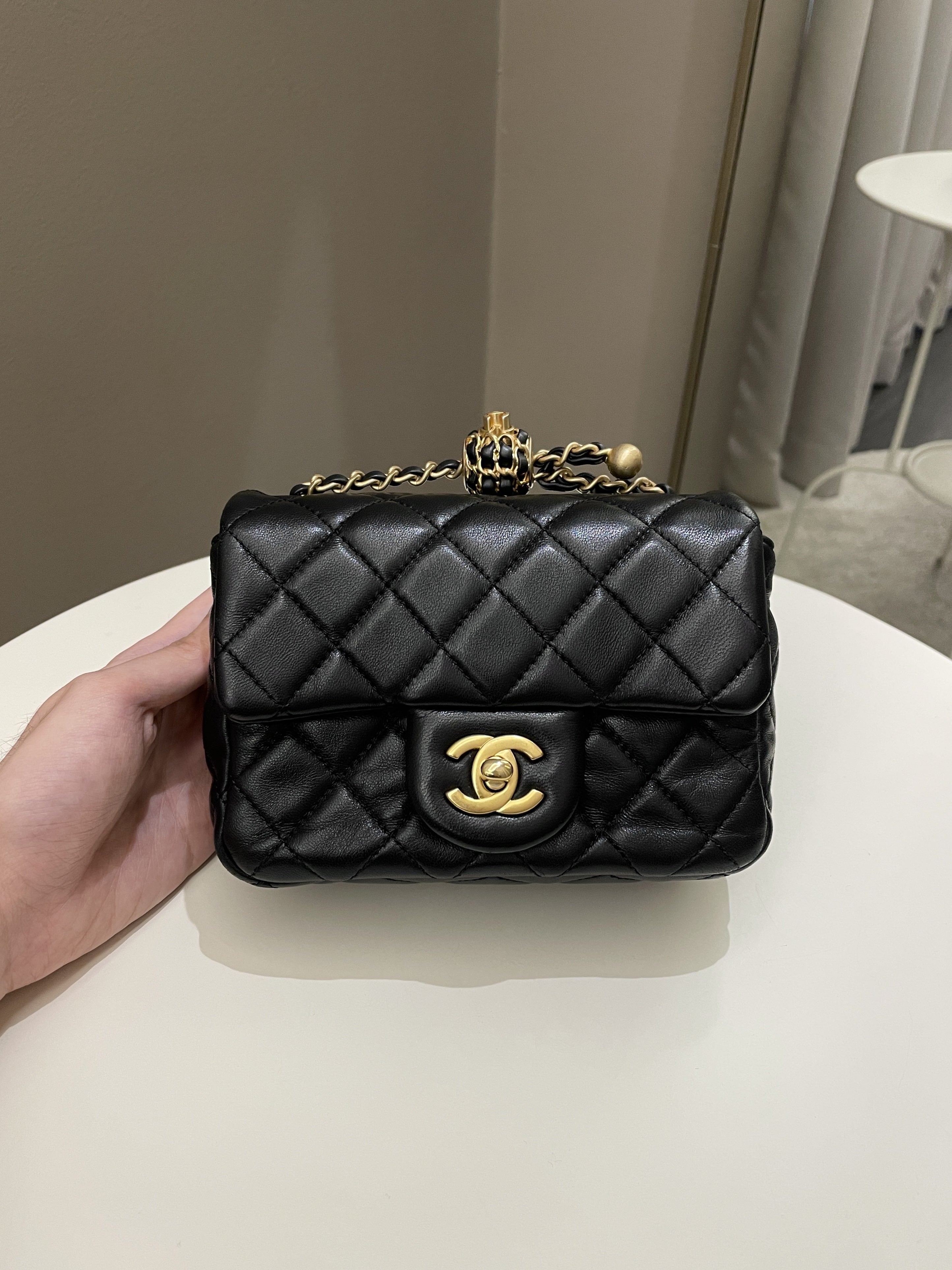 Chanel Pearl Crush Mini Square Black Lambskin
