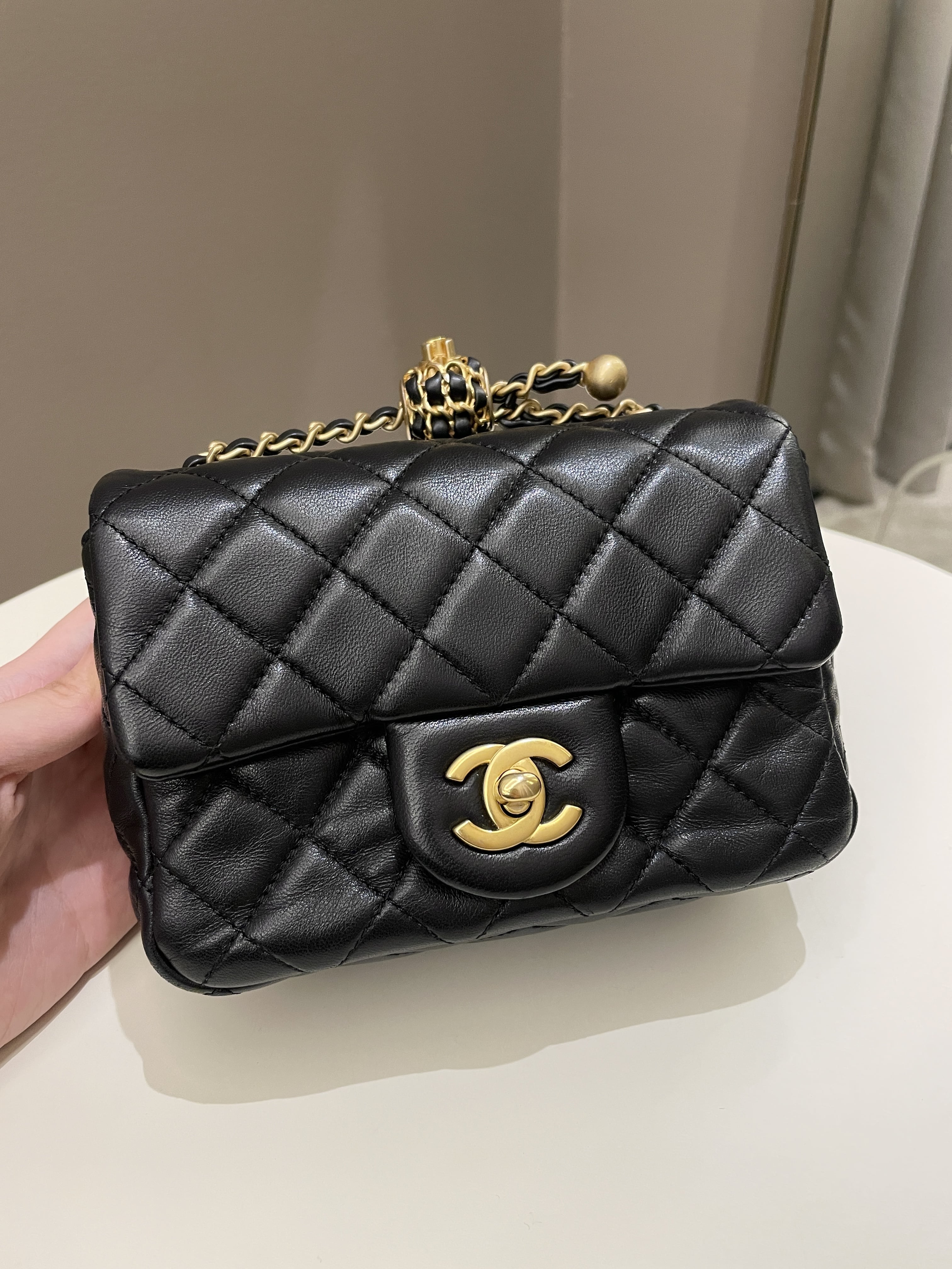 Chanel Pearl Crush Mini Square Black Lambskin