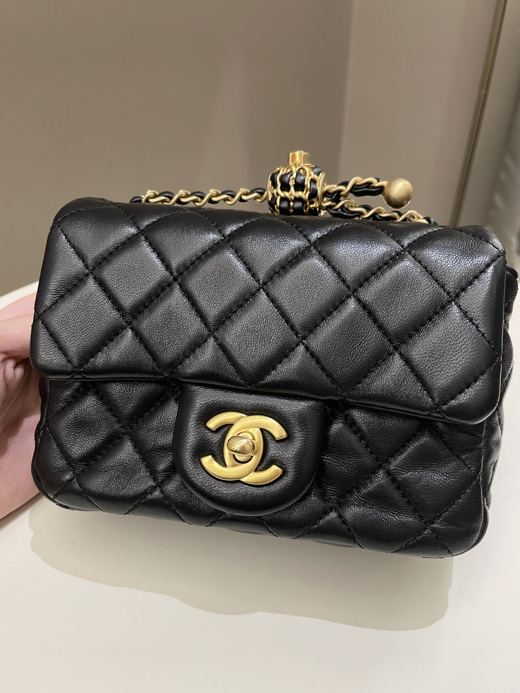 Chanel Pearl Crush Mini Square Black Lambskin