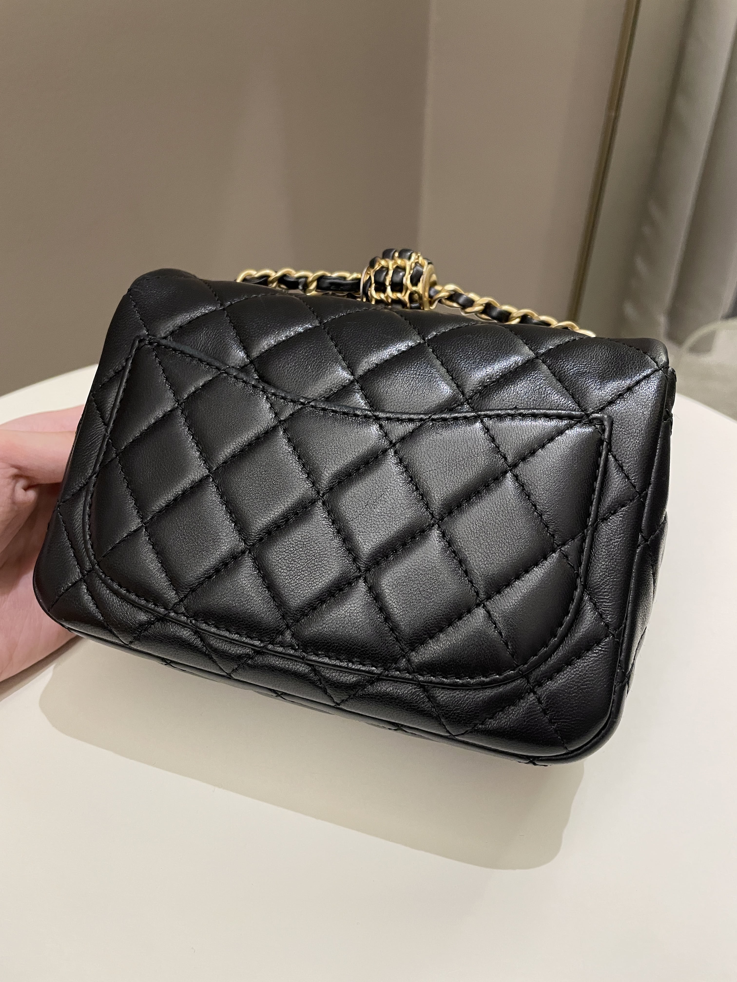 Chanel Pearl Crush Mini Square Black Lambskin