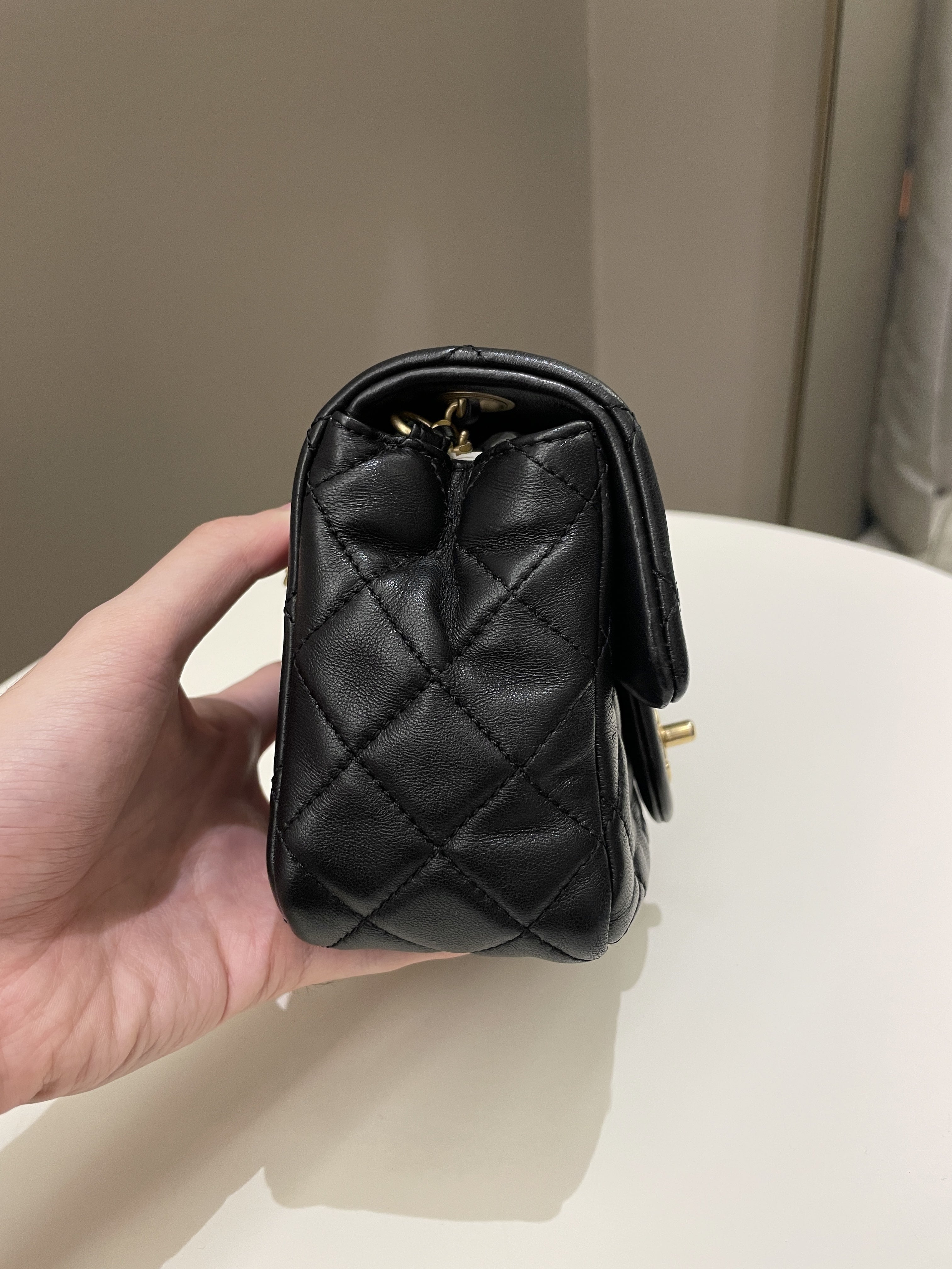 Chanel Pearl Crush Mini Square Black Lambskin