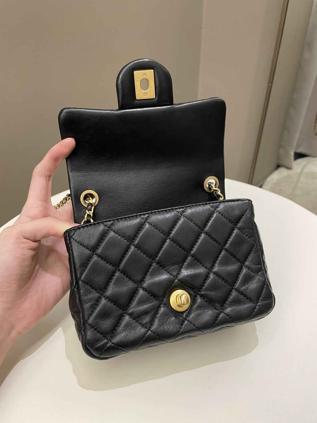 Chanel Pearl Crush Mini Square Black Lambskin