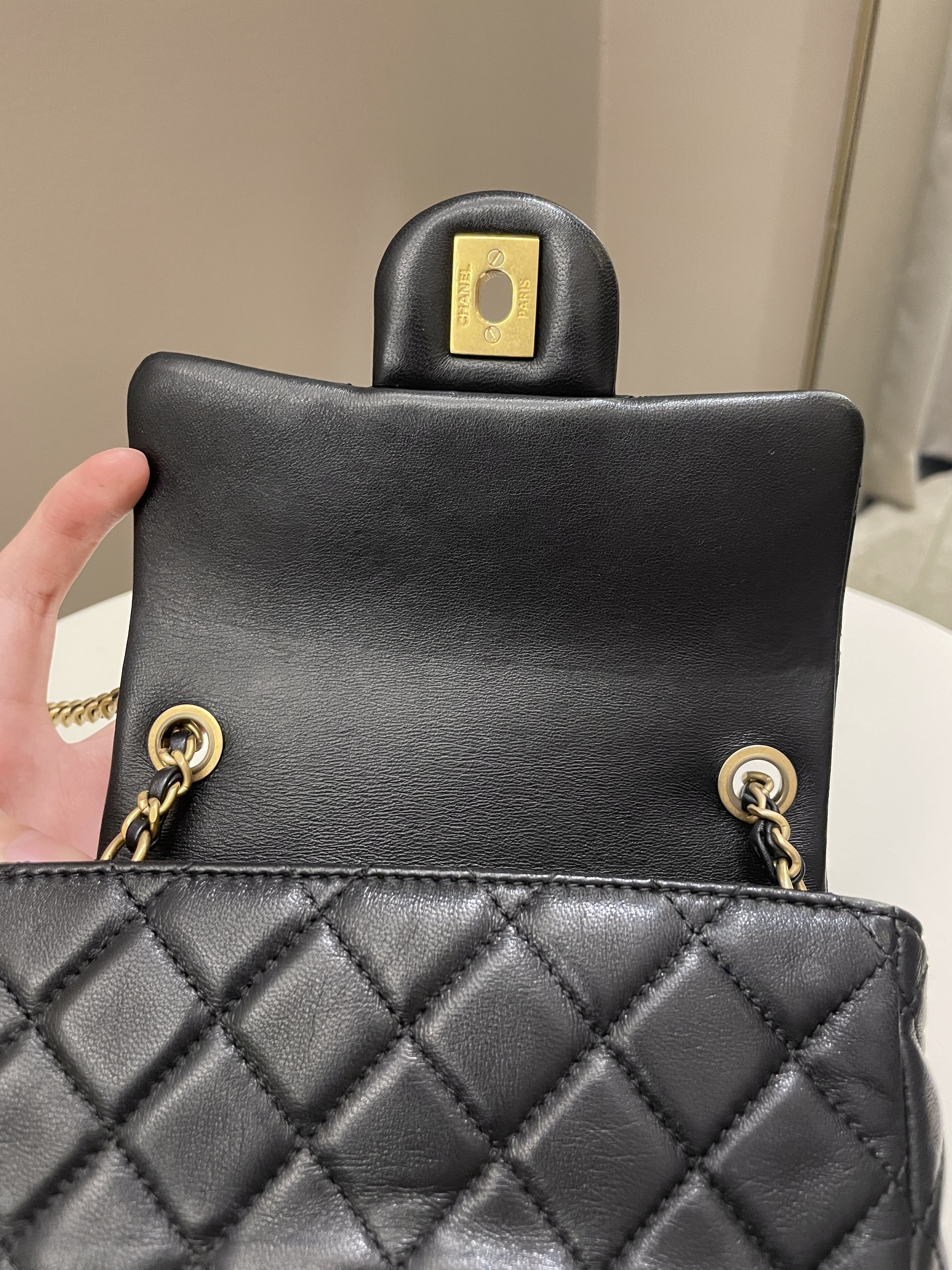Chanel Pearl Crush Mini Square Black Lambskin