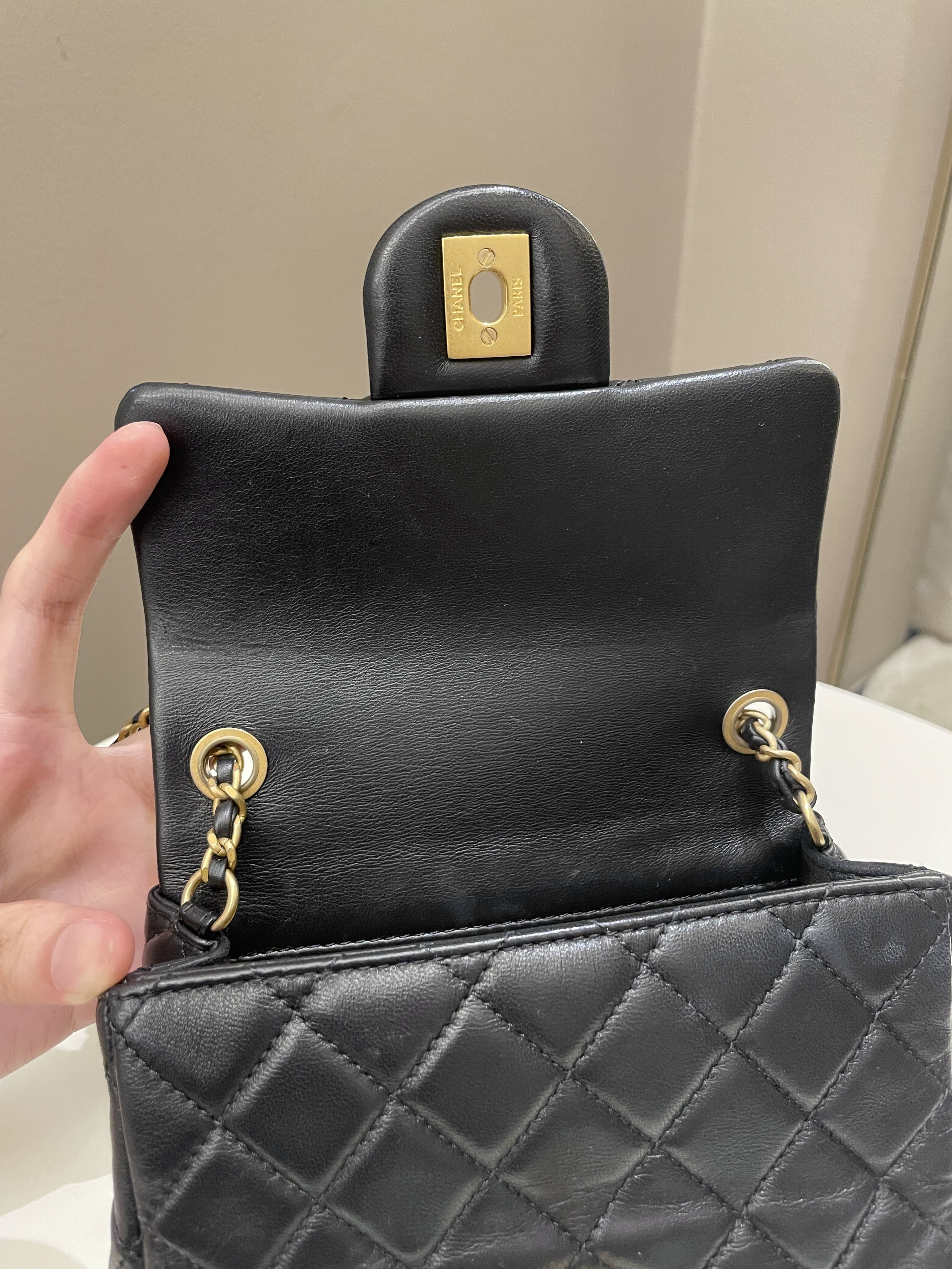 Chanel Pearl Crush Mini Square Black Lambskin