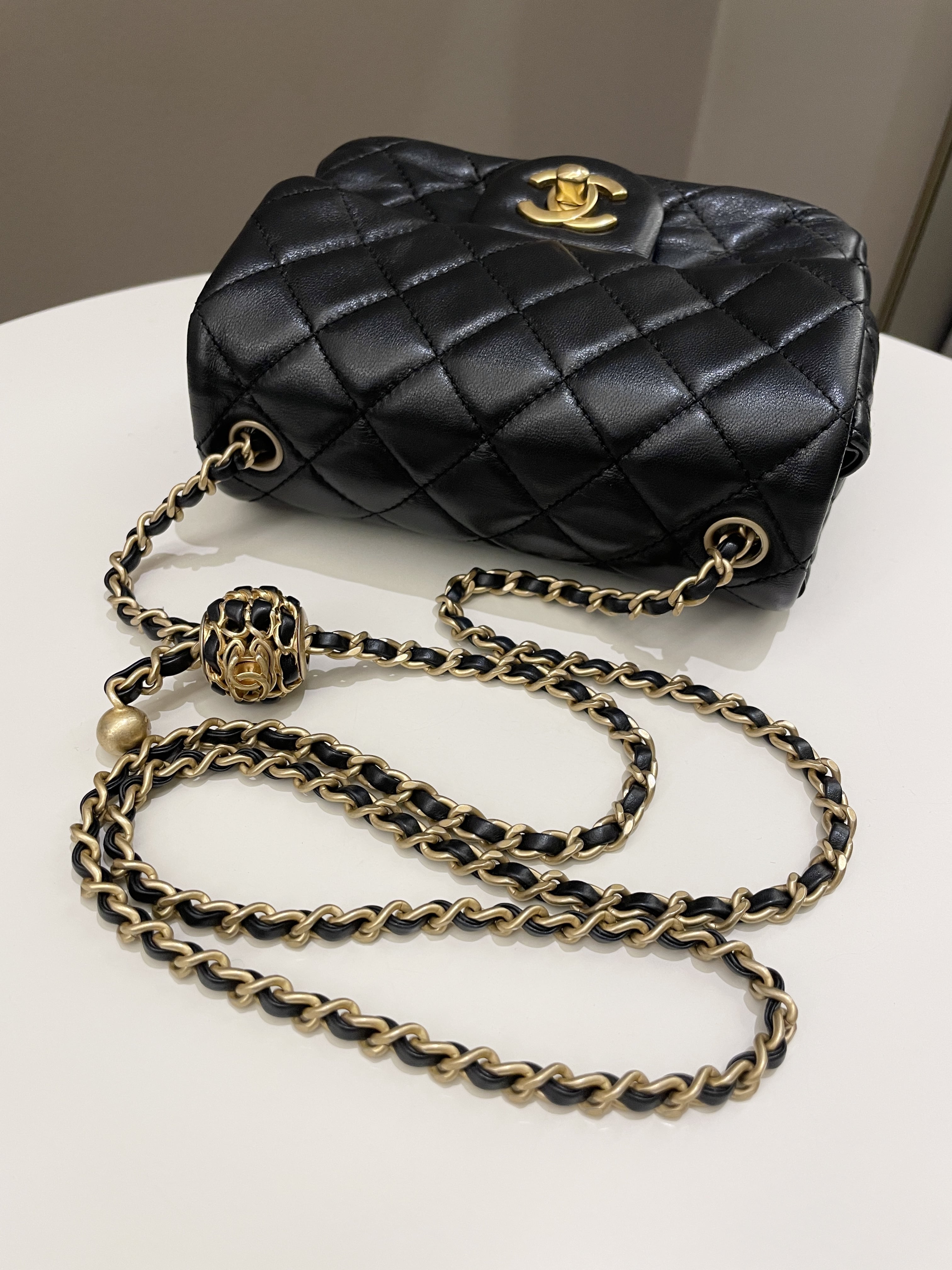 Chanel Pearl Crush Mini Square Black Lambskin
