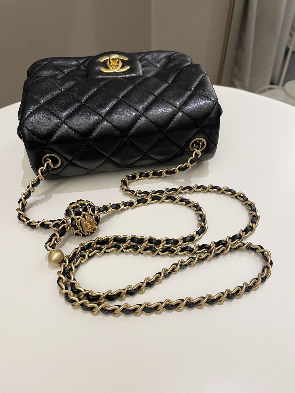 Chanel Pearl Crush Mini Square Black Lambskin