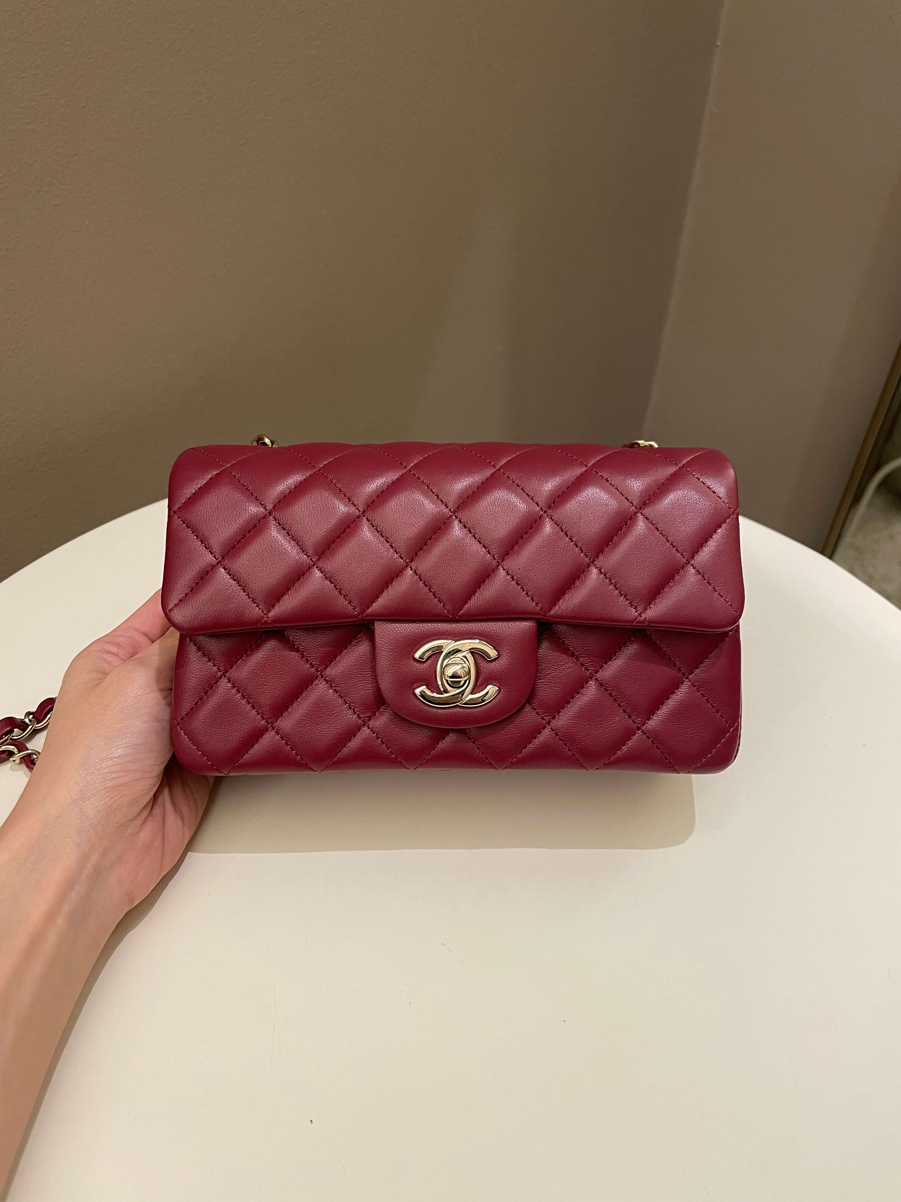 Chanel 22A Quilted Mini Rectangular Burgundy Lambskin