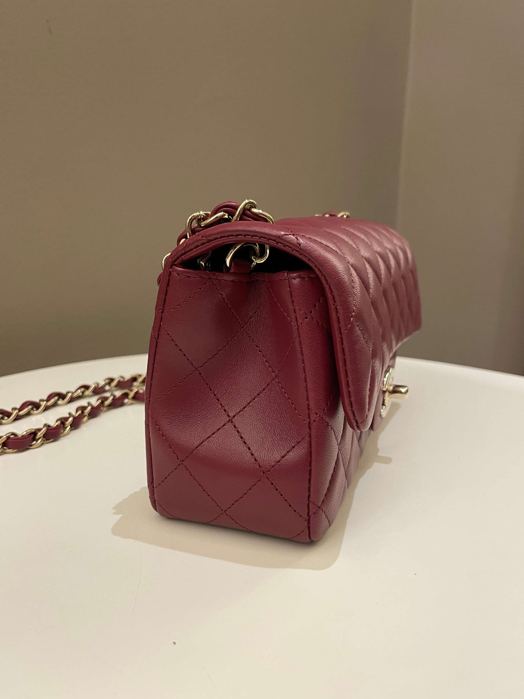 Chanel 22A Quilted Mini Rectangular Burgundy Lambskin