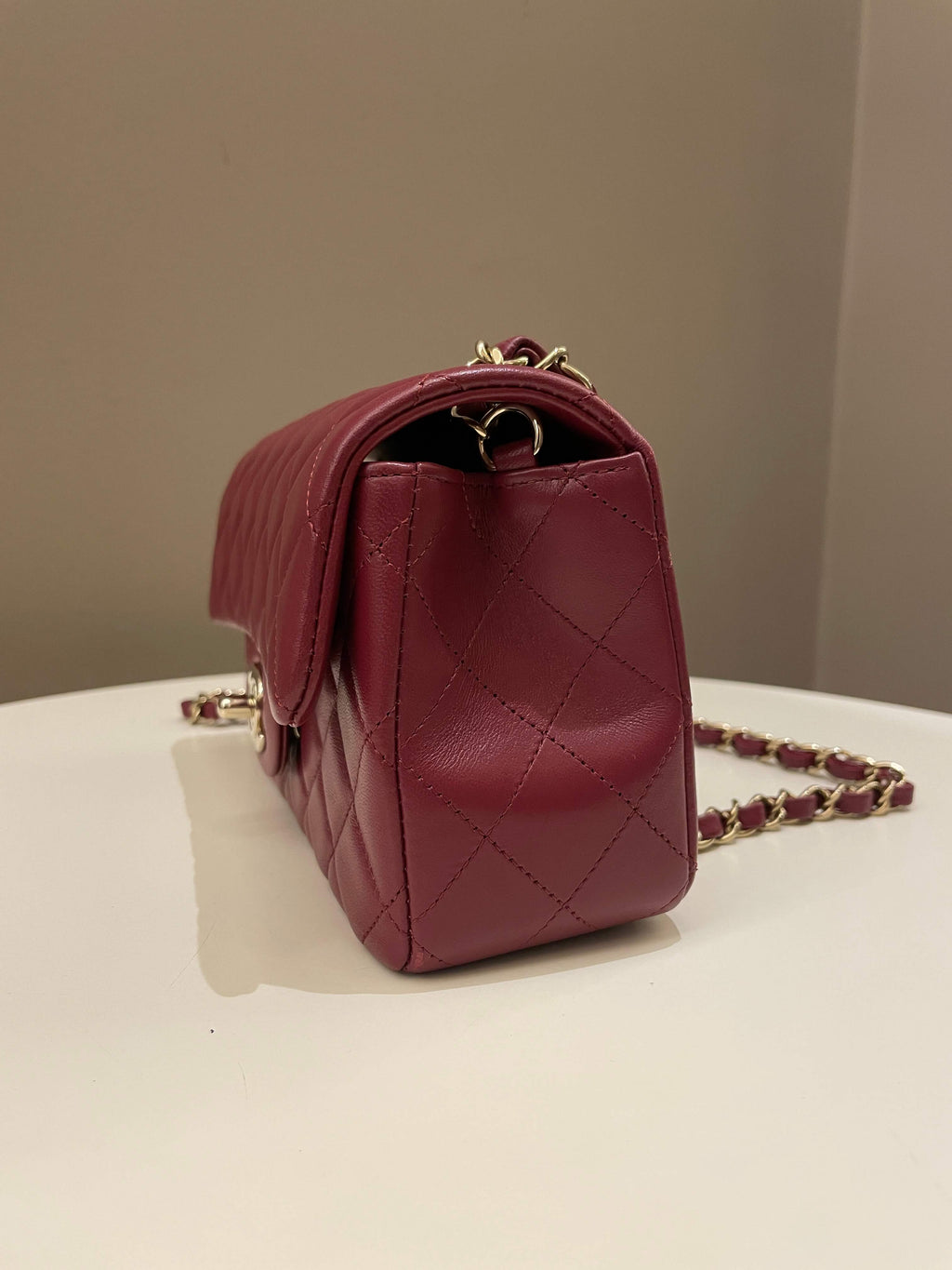 Chanel 22A Quilted Mini Rectangular Burgundy Lambskin