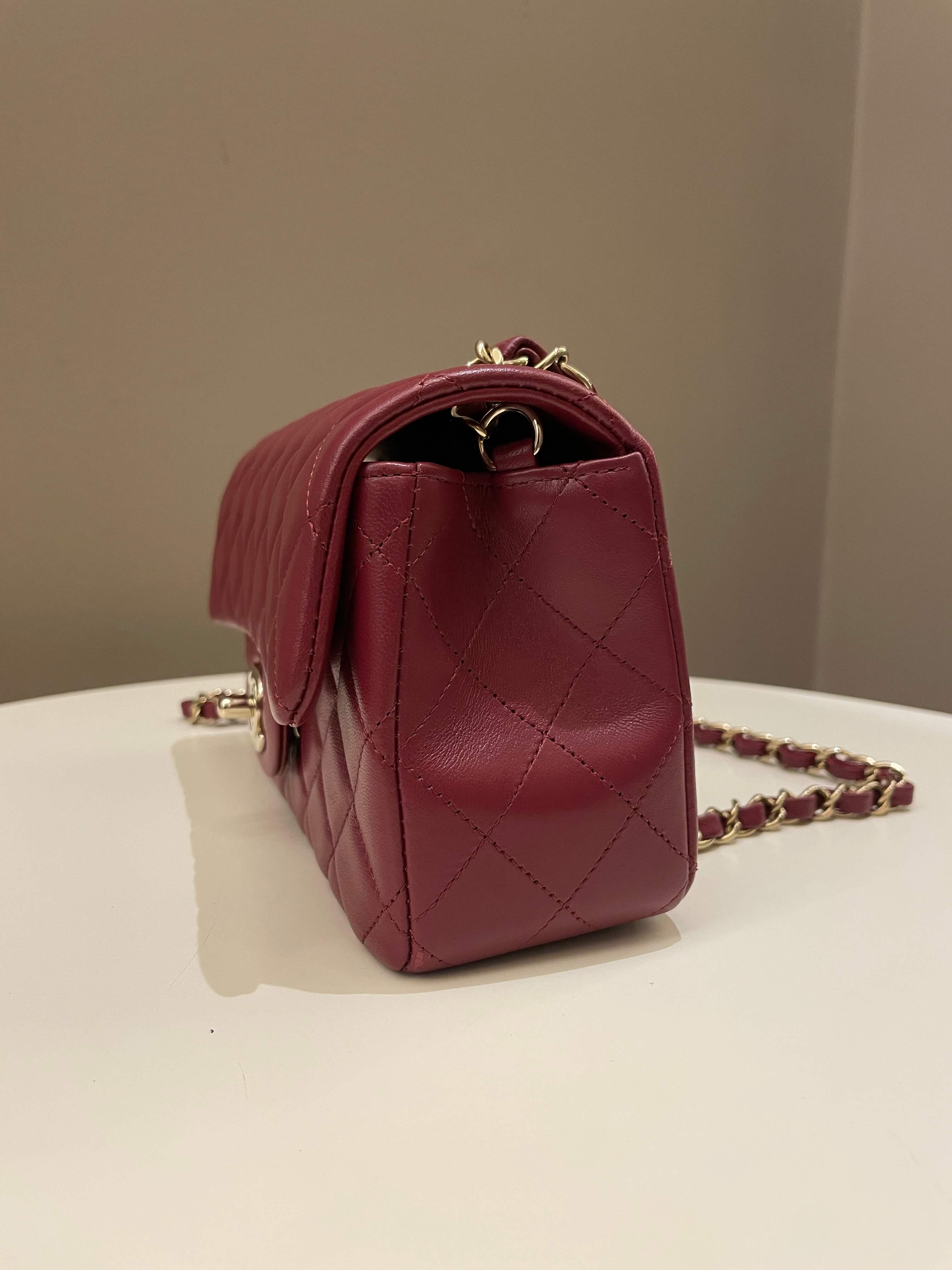 Chanel 22A Quilted Mini Rectangular Burgundy Lambskin