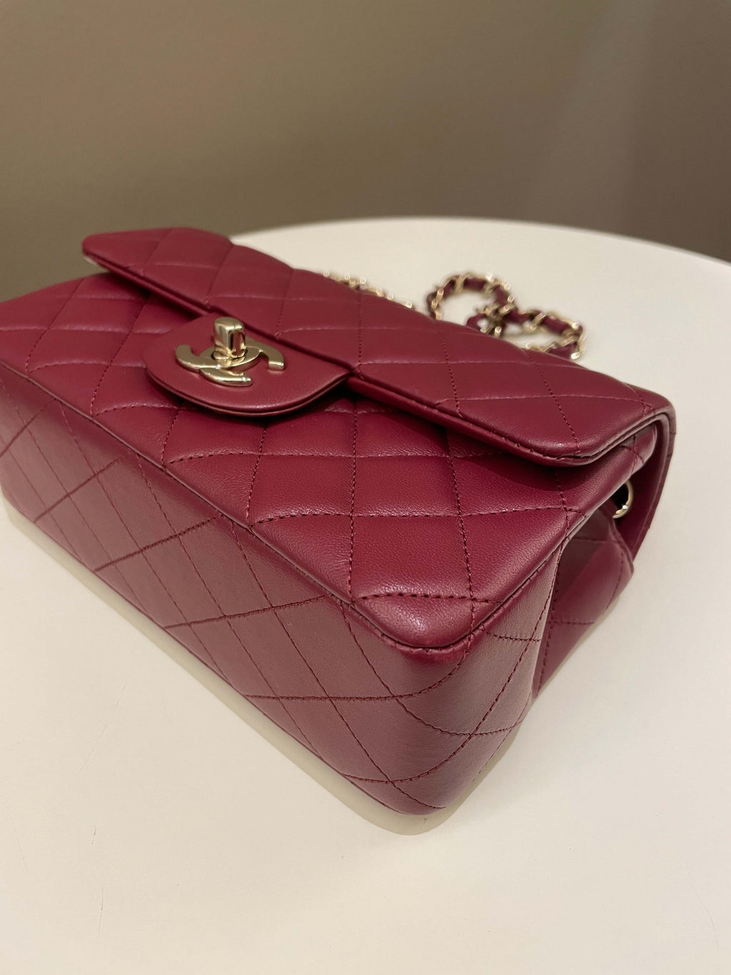 Chanel 22A Quilted Mini Rectangular Burgundy Lambskin