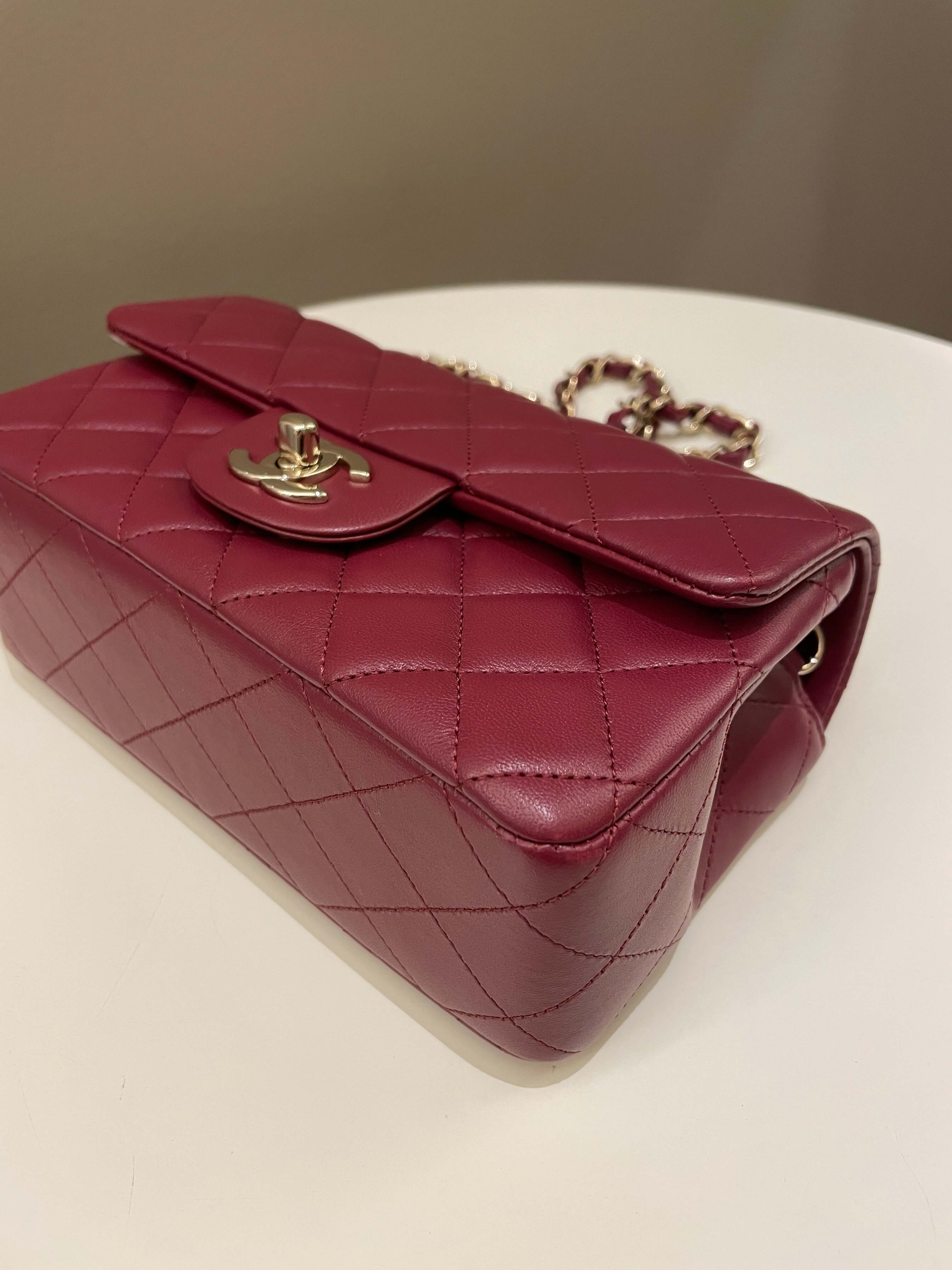 Chanel 22A Quilted Mini Rectangular Burgundy Lambskin