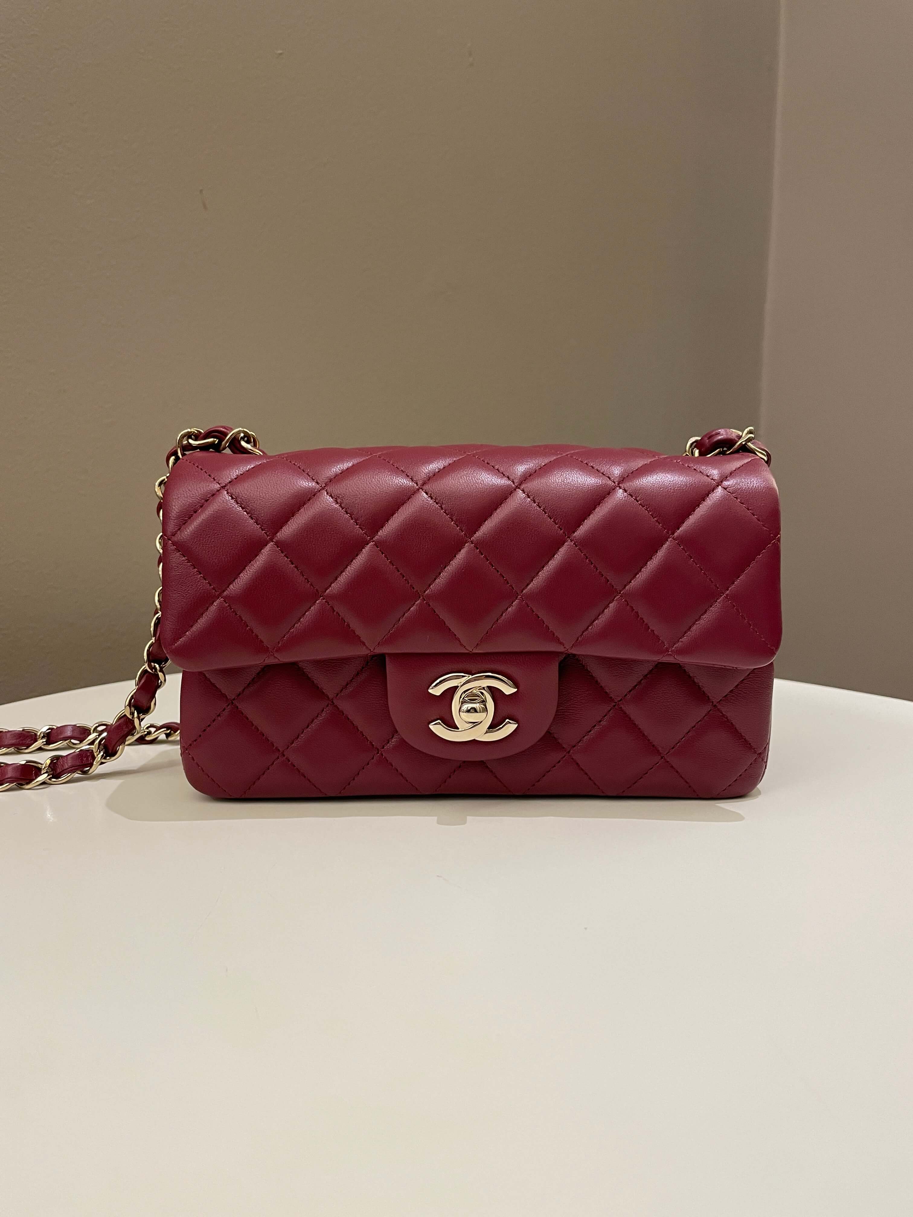 Chanel 22A Quilted Mini Rectangular Burgundy Lambskin