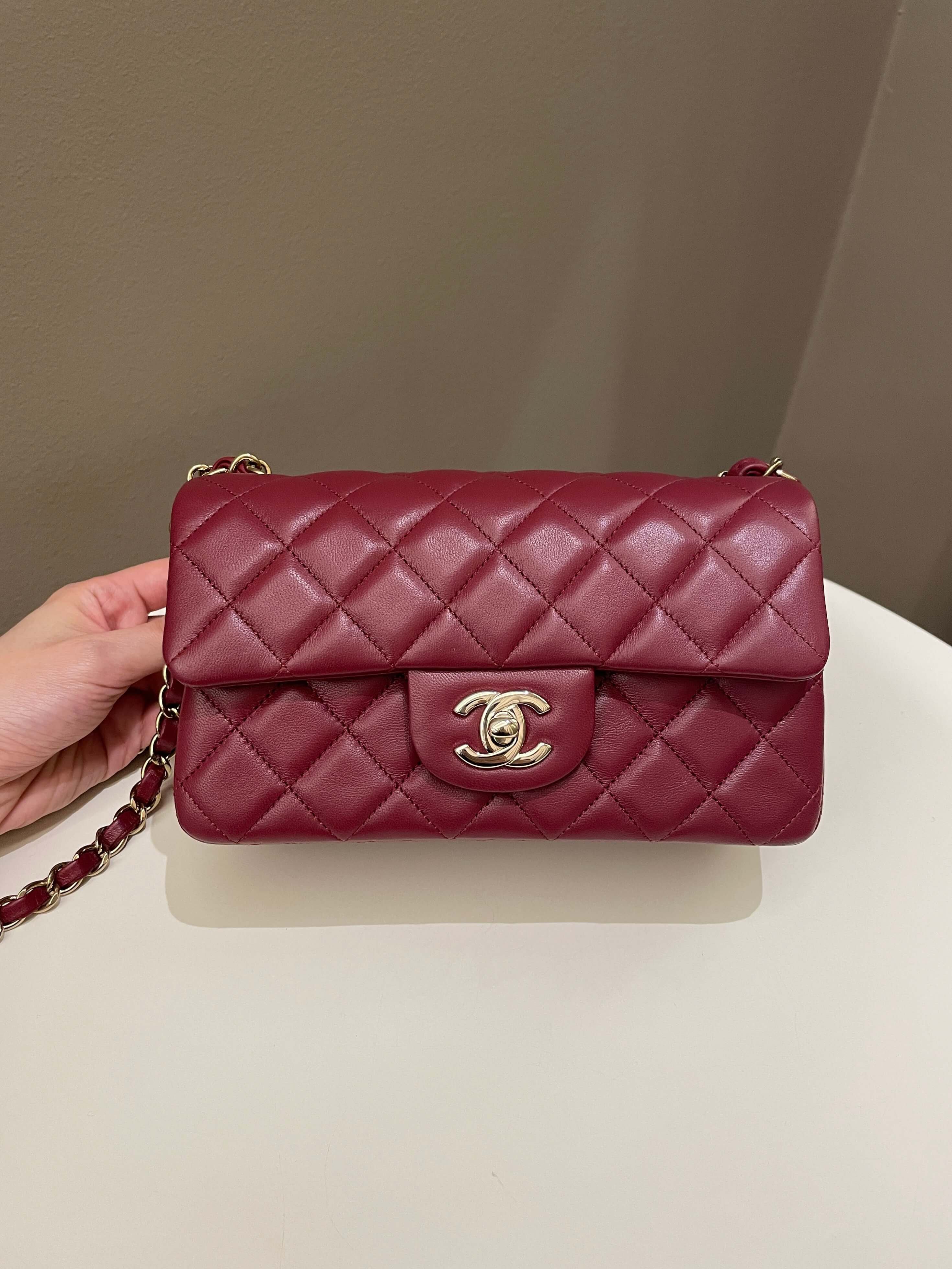 Chanel 22A Quilted Mini Rectangular Burgundy Lambskin