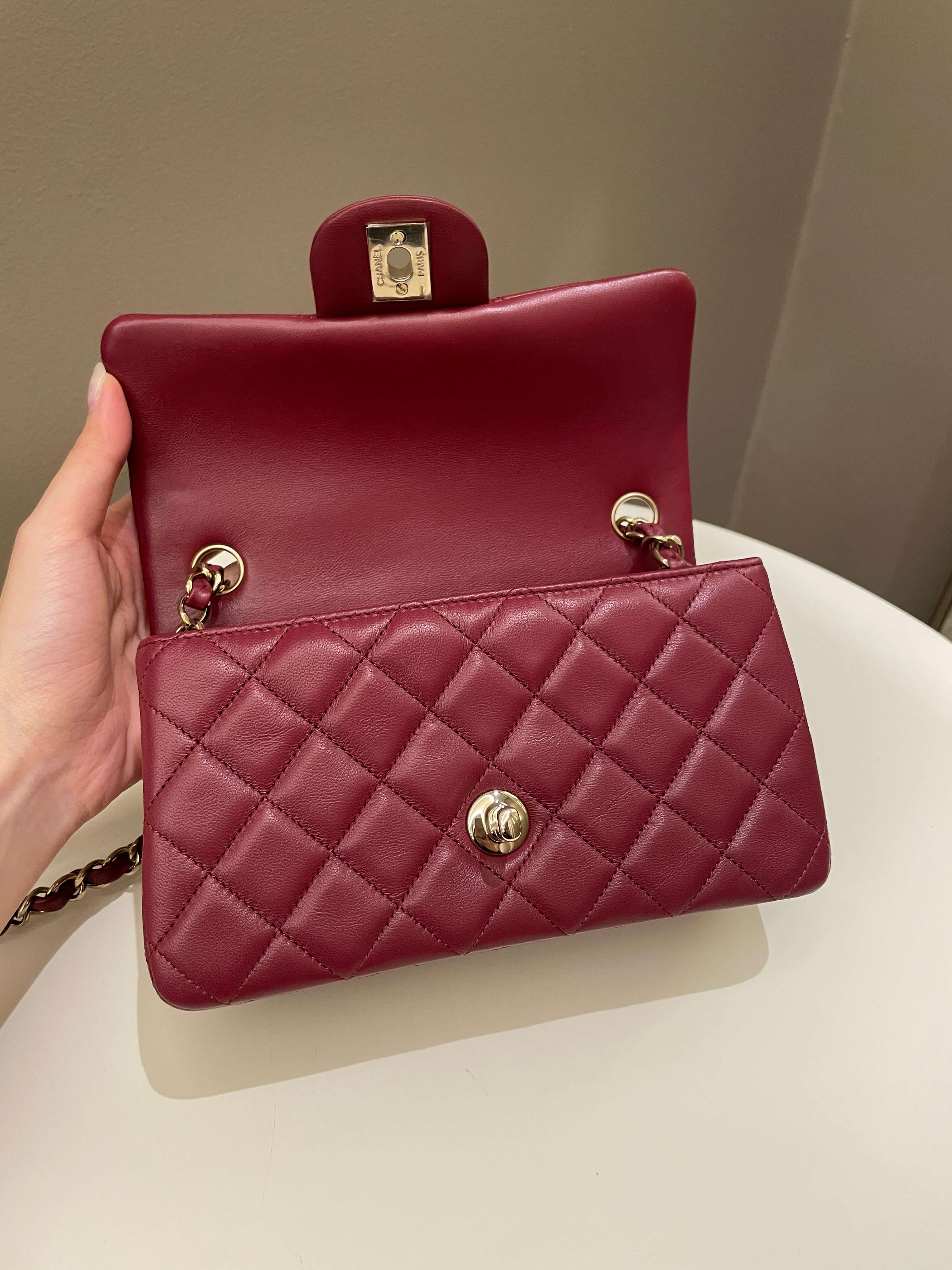 Chanel 22A Quilted Mini Rectangular Burgundy Lambskin