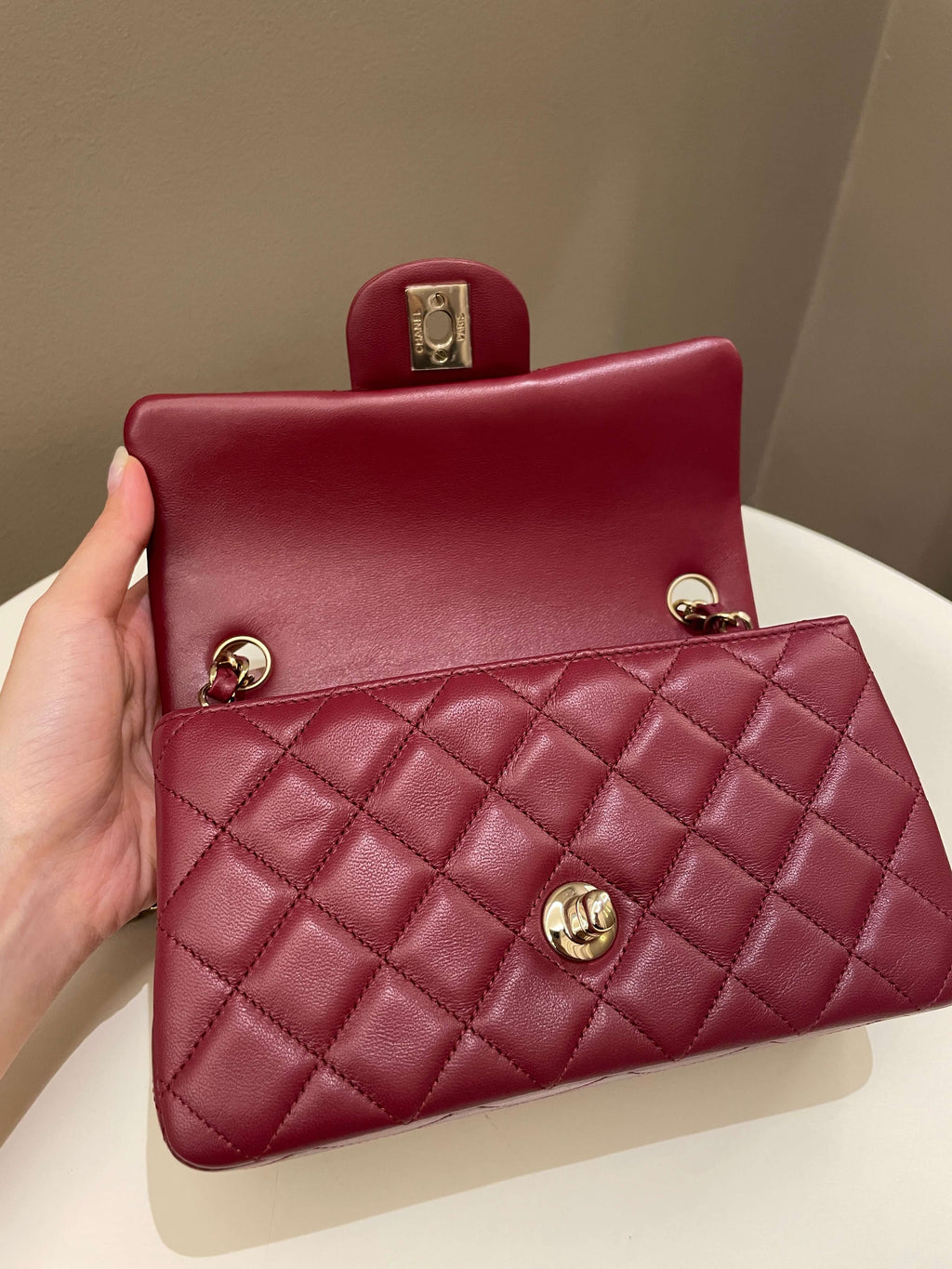Chanel 22A Quilted Mini Rectangular Burgundy Lambskin