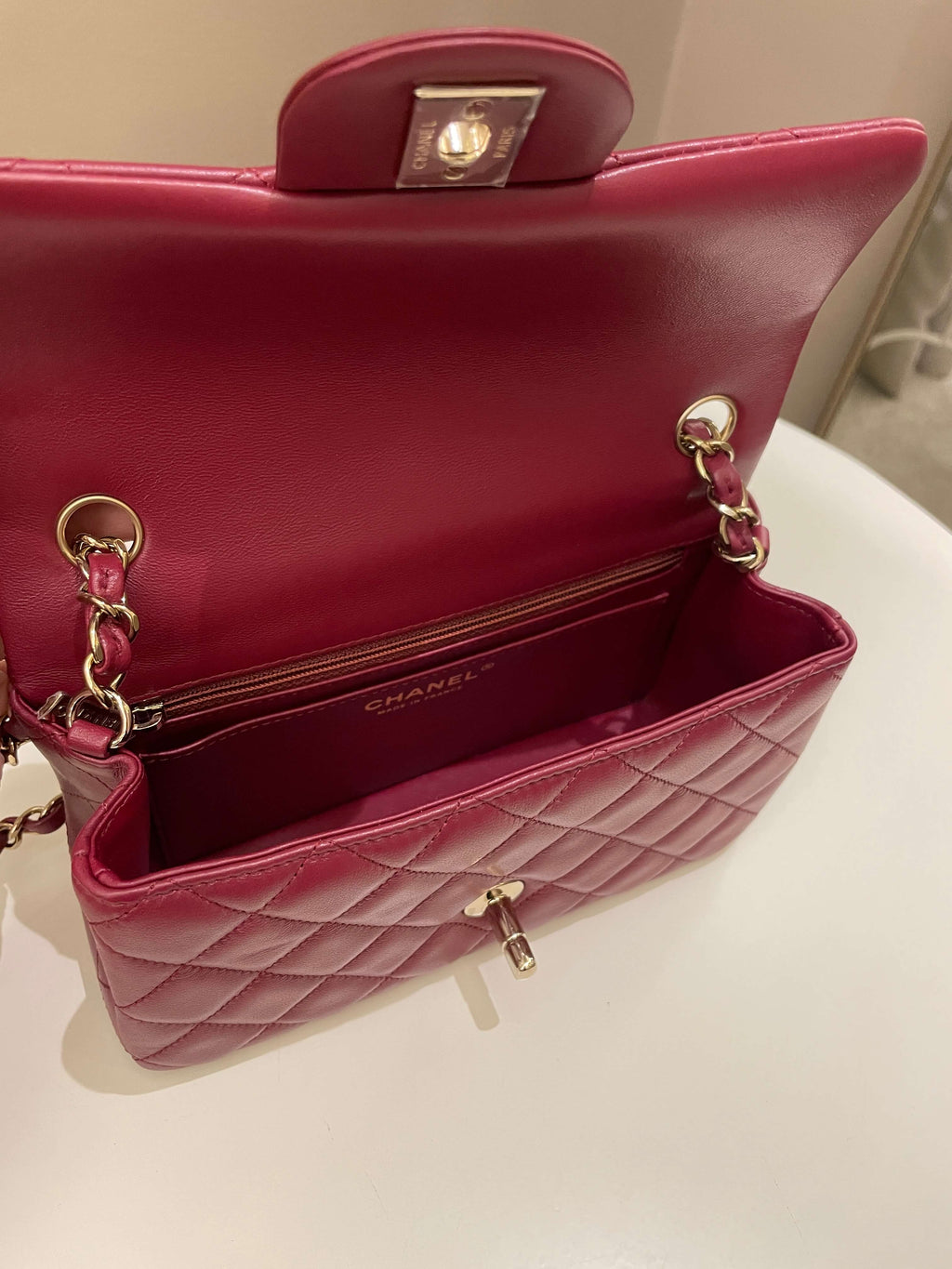 Chanel 22A Quilted Mini Rectangular Burgundy Lambskin